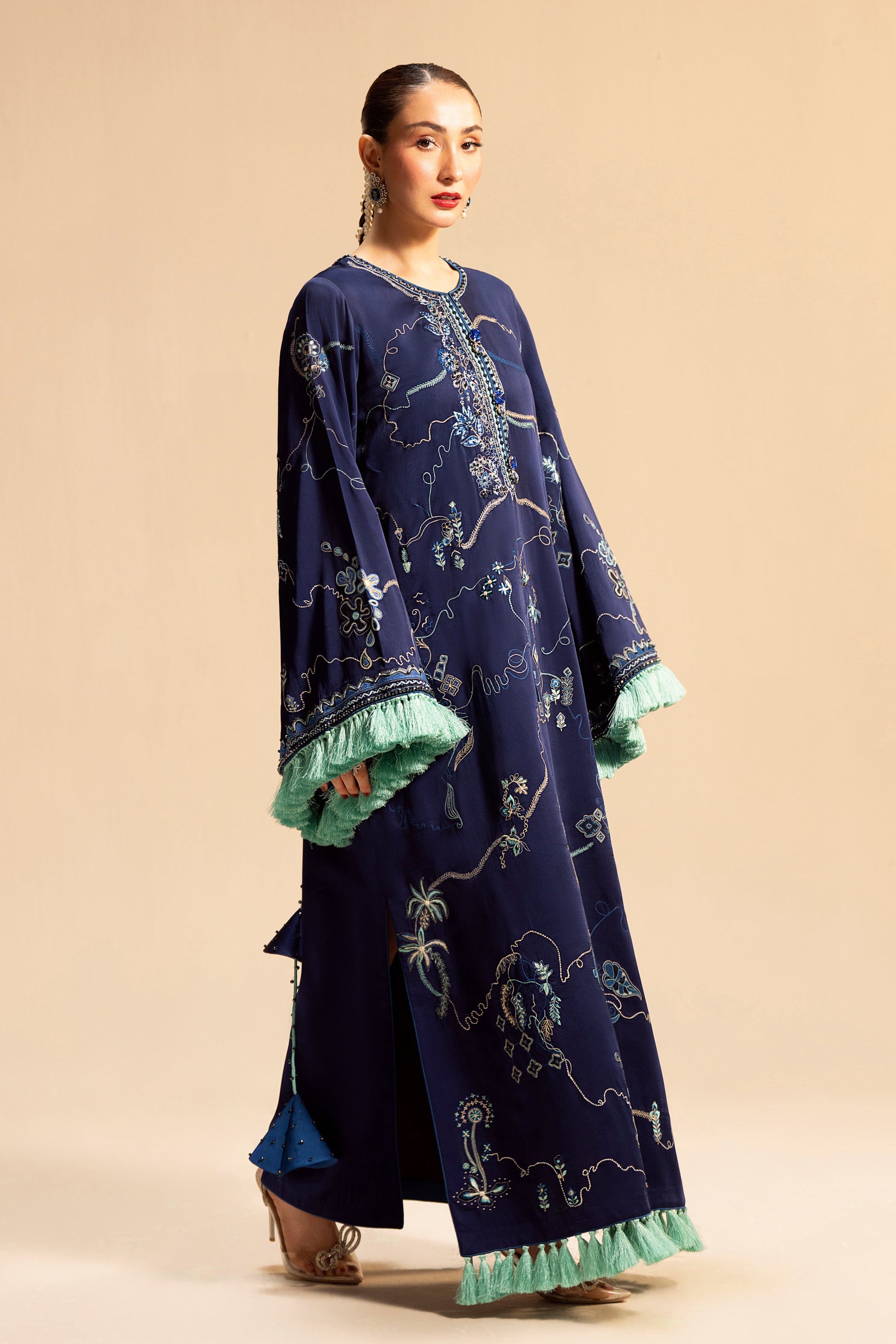 lawn Kaftan in Navy blue