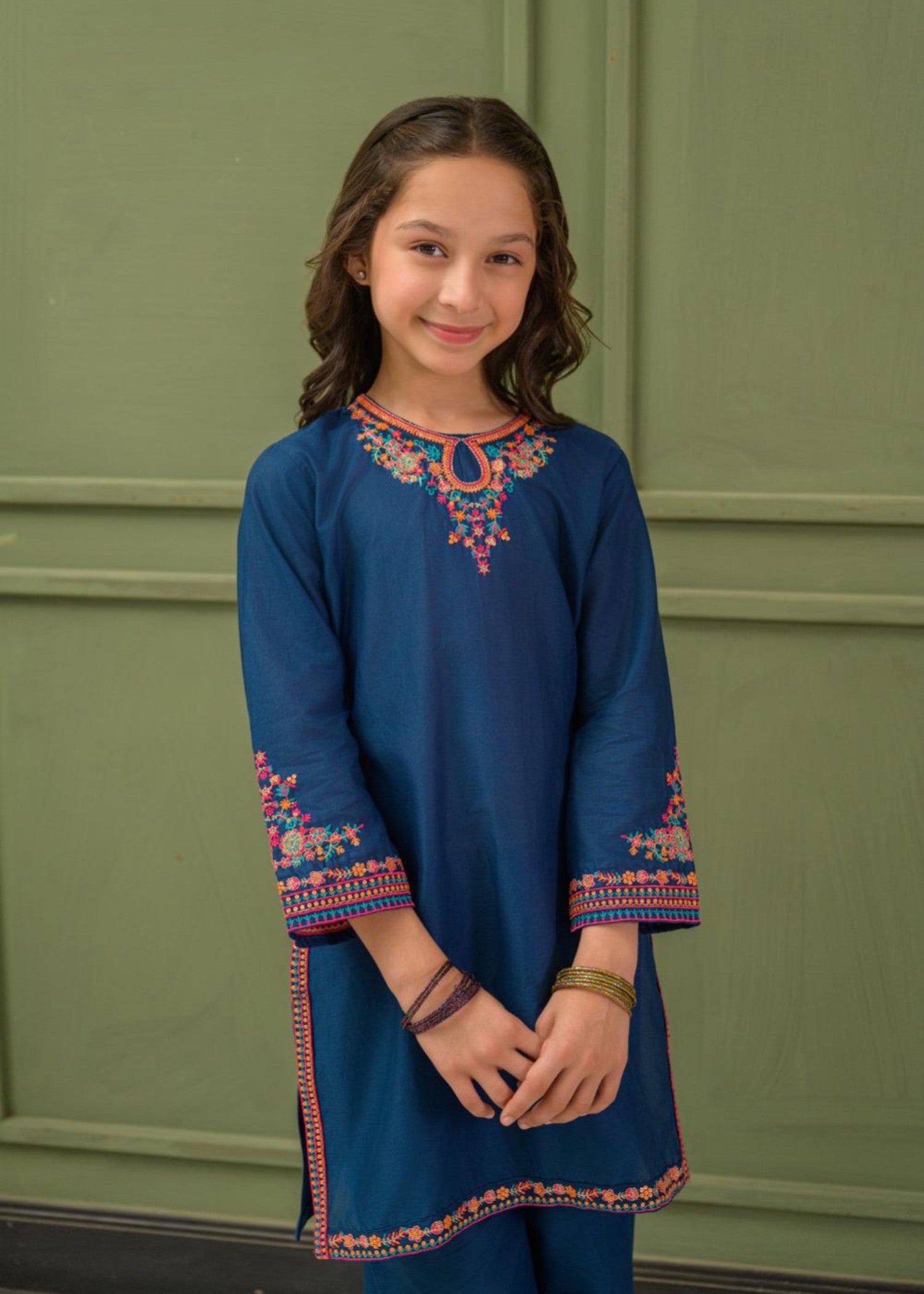 lawn Kurta Set in Dark blue