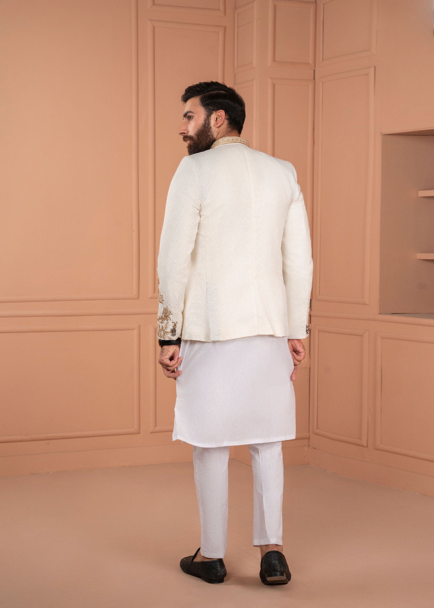 jamawar Prince Coat in Eggshell