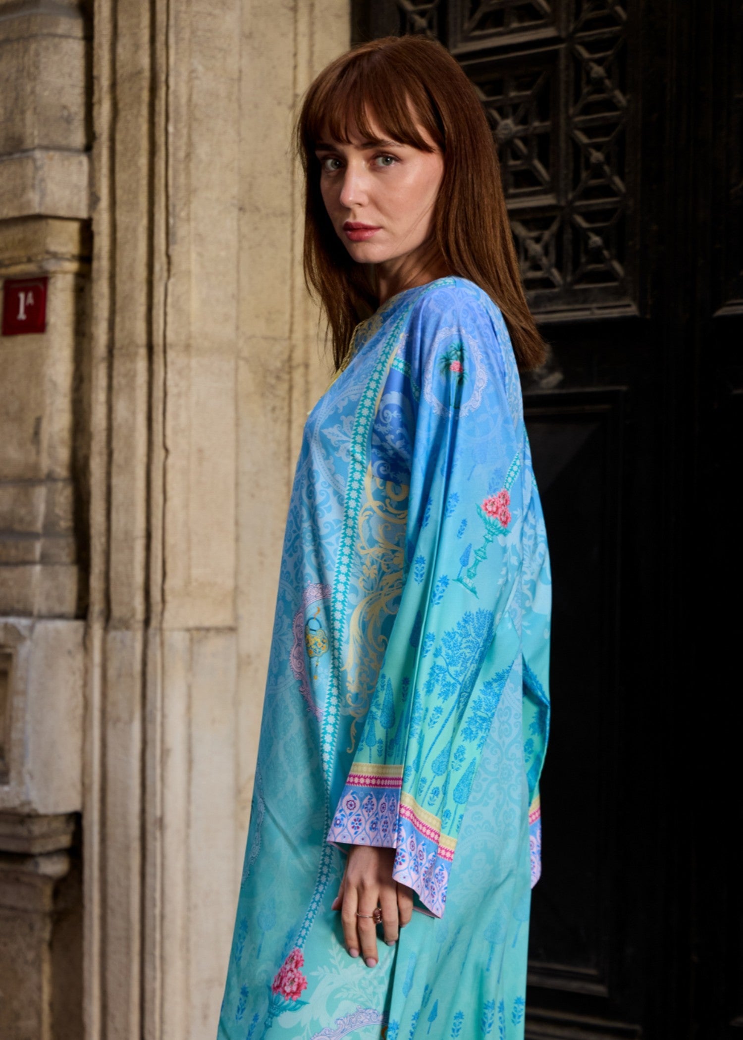 crepe polyester Kaftan in Sky blue