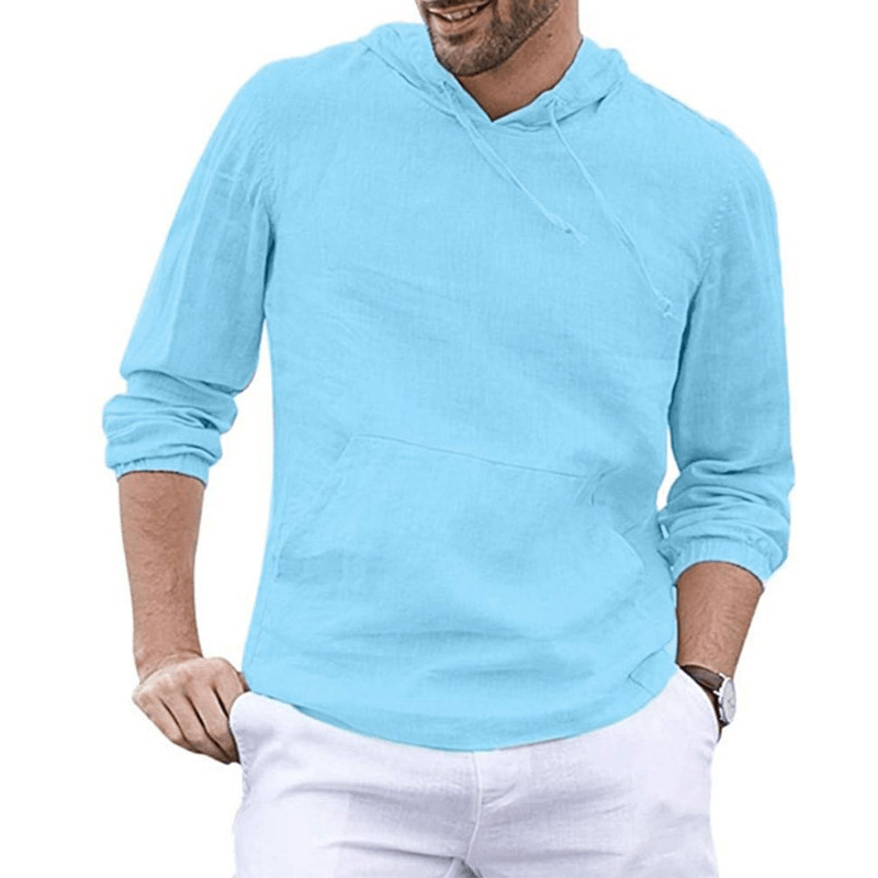 Men'S Cotton and Linen Pullover Long Sleeved Hooded T Shirt