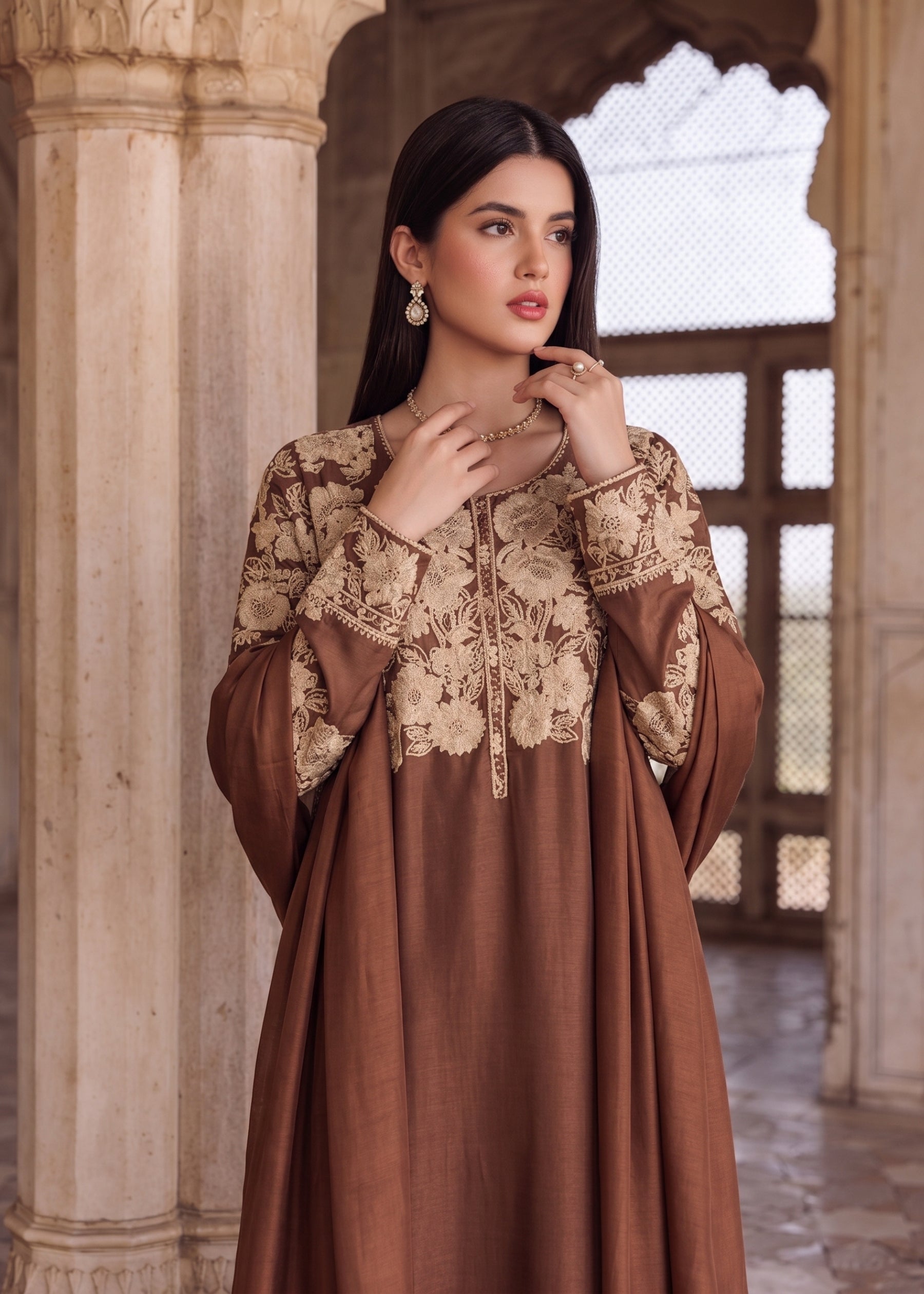 linen Kurta Set in Russet brown