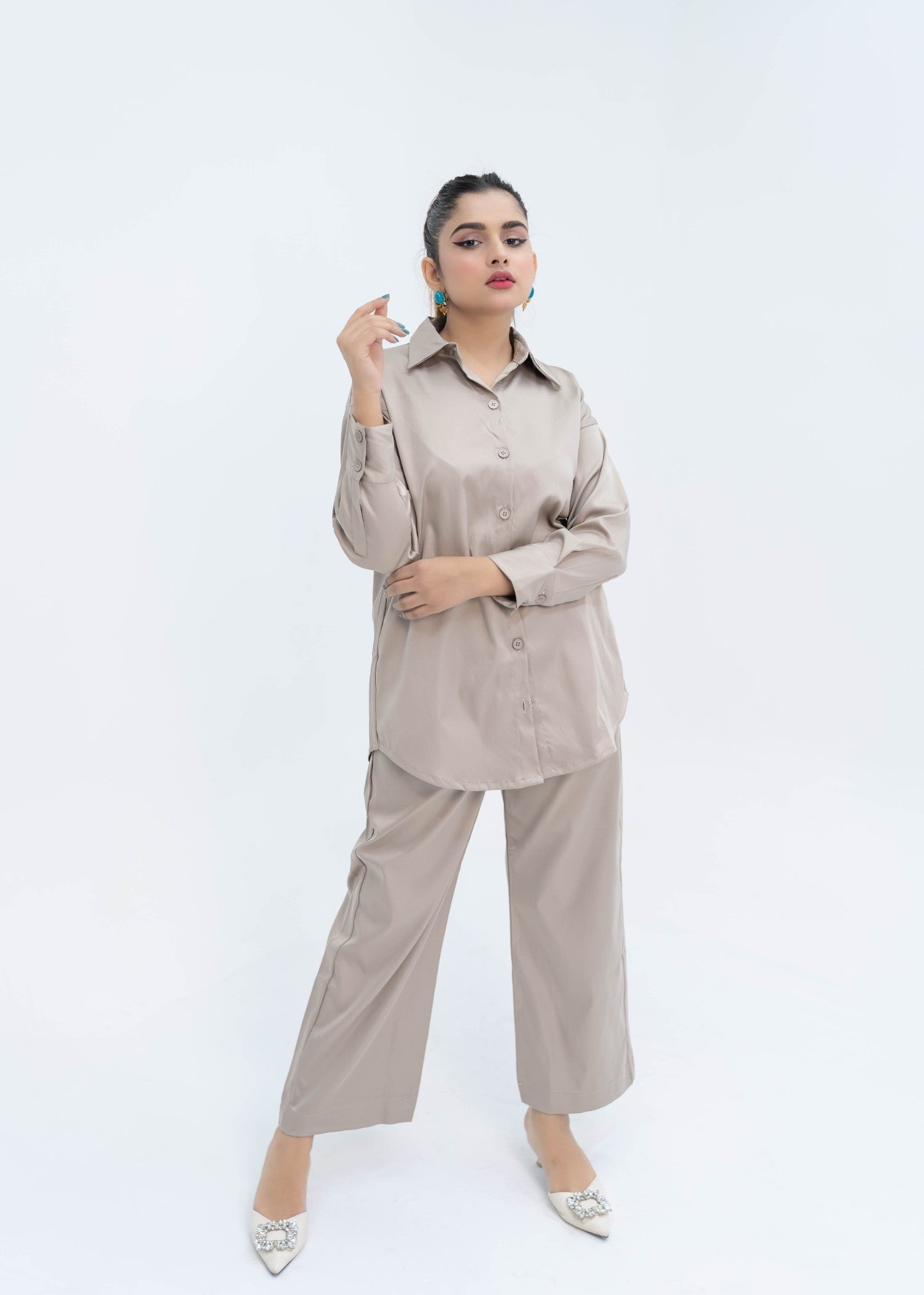 leatherette Co Ord Sets in Beige