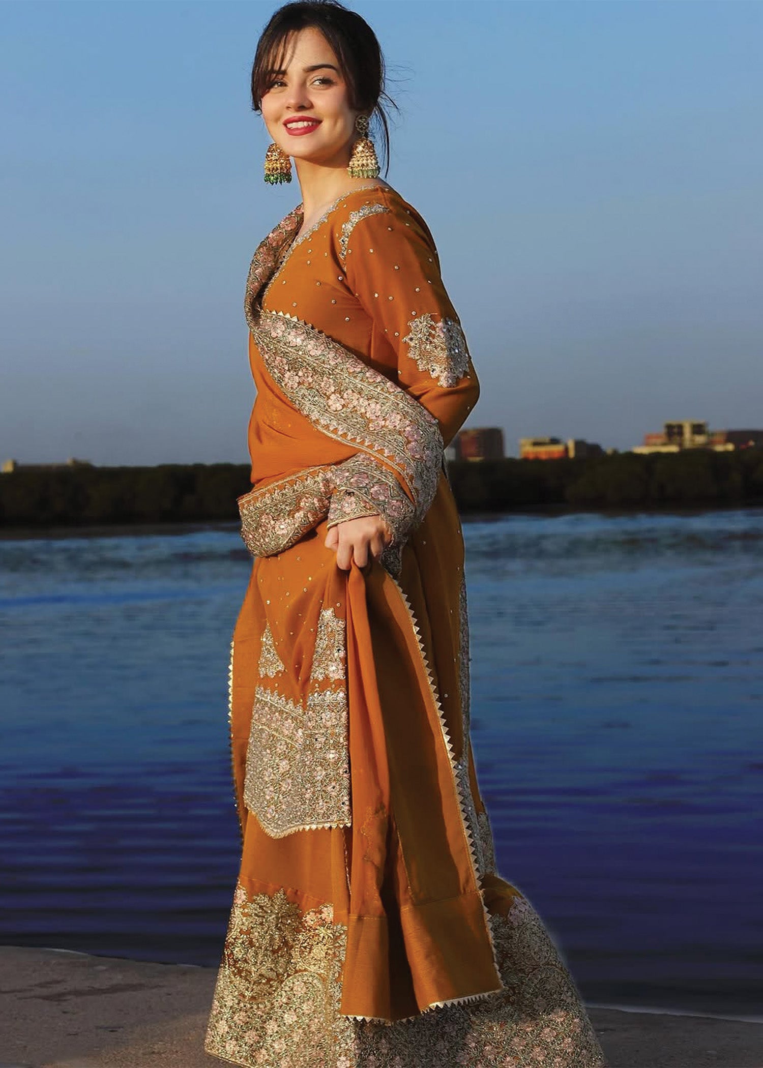 chiffon Kurta Set in Orange