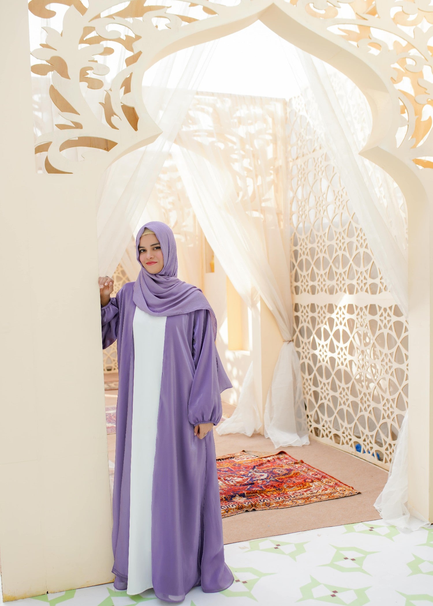 organza silk Abaya in Lavender