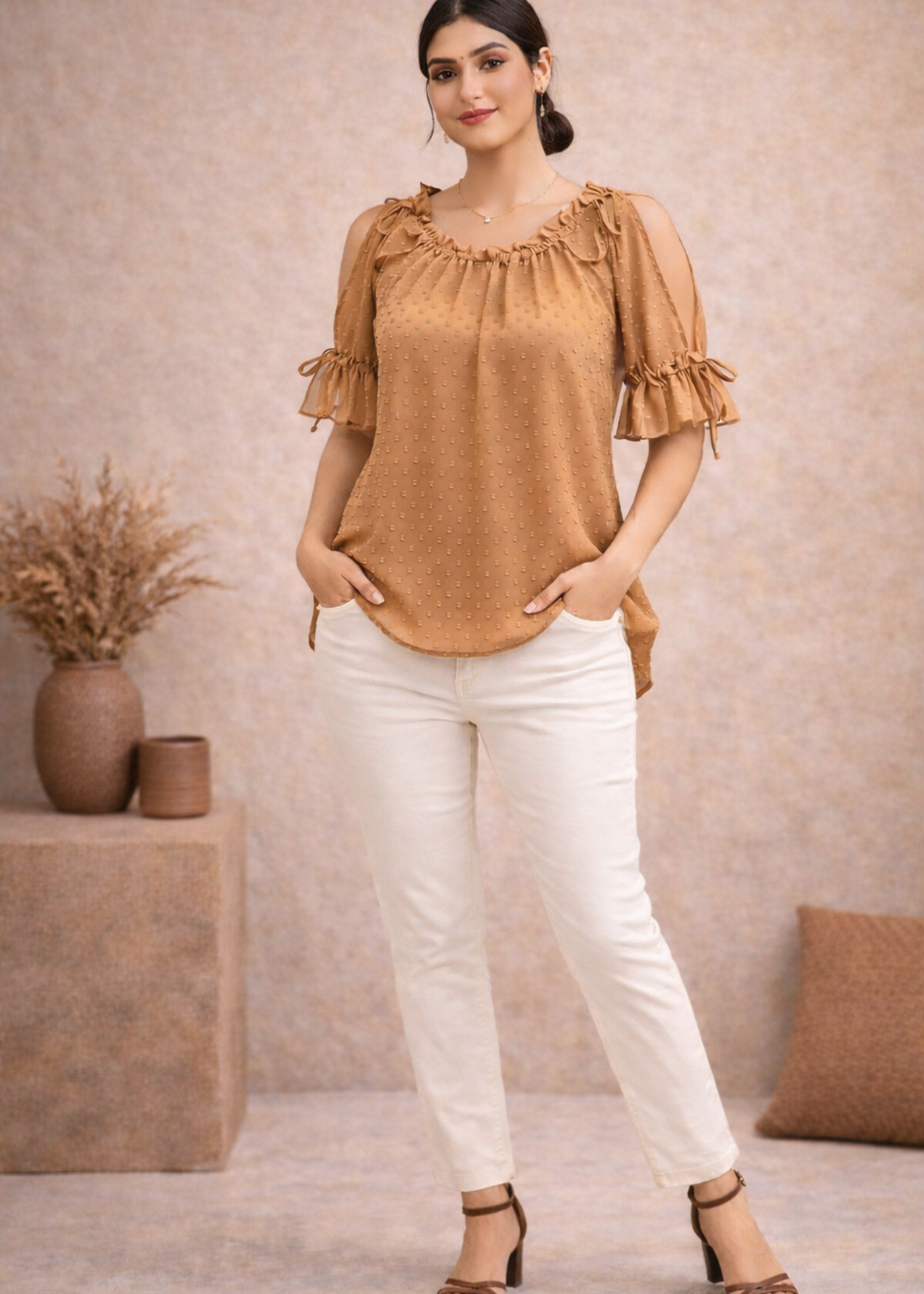 chiffon Top in Tan brown