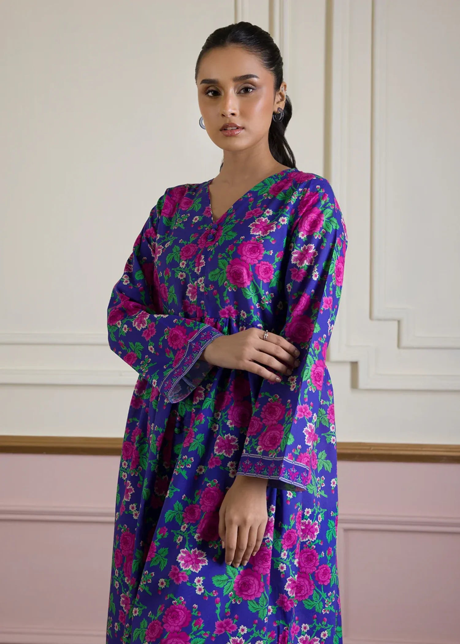 lawn Short Frock in Blue