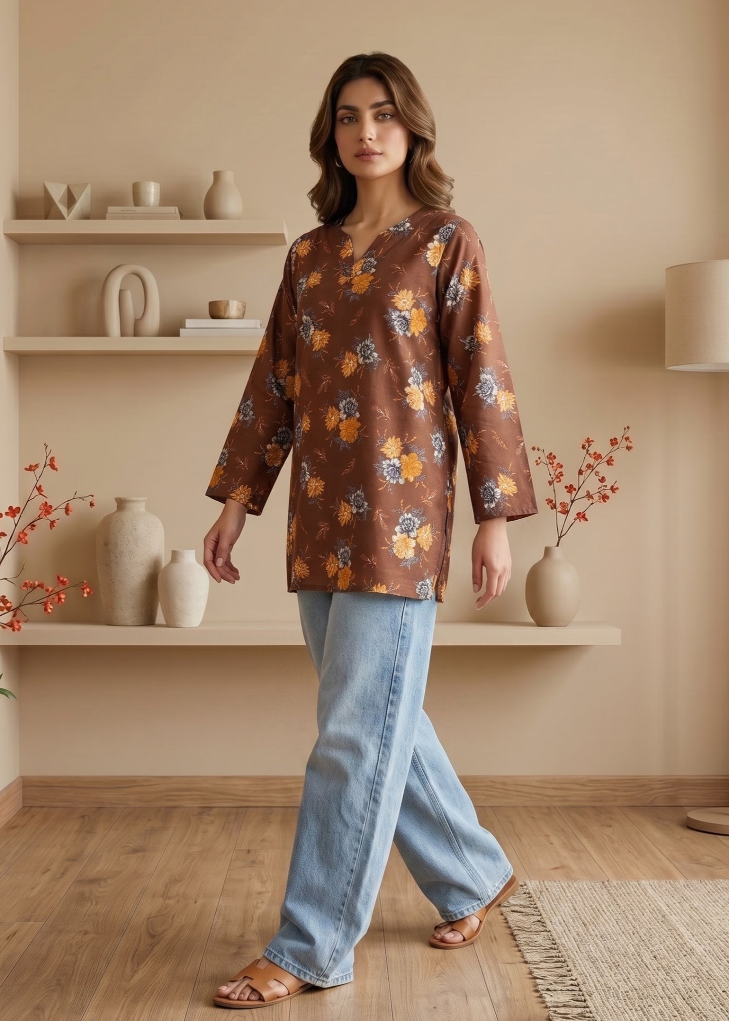 lawn cotton Kurti in Coffee brown
