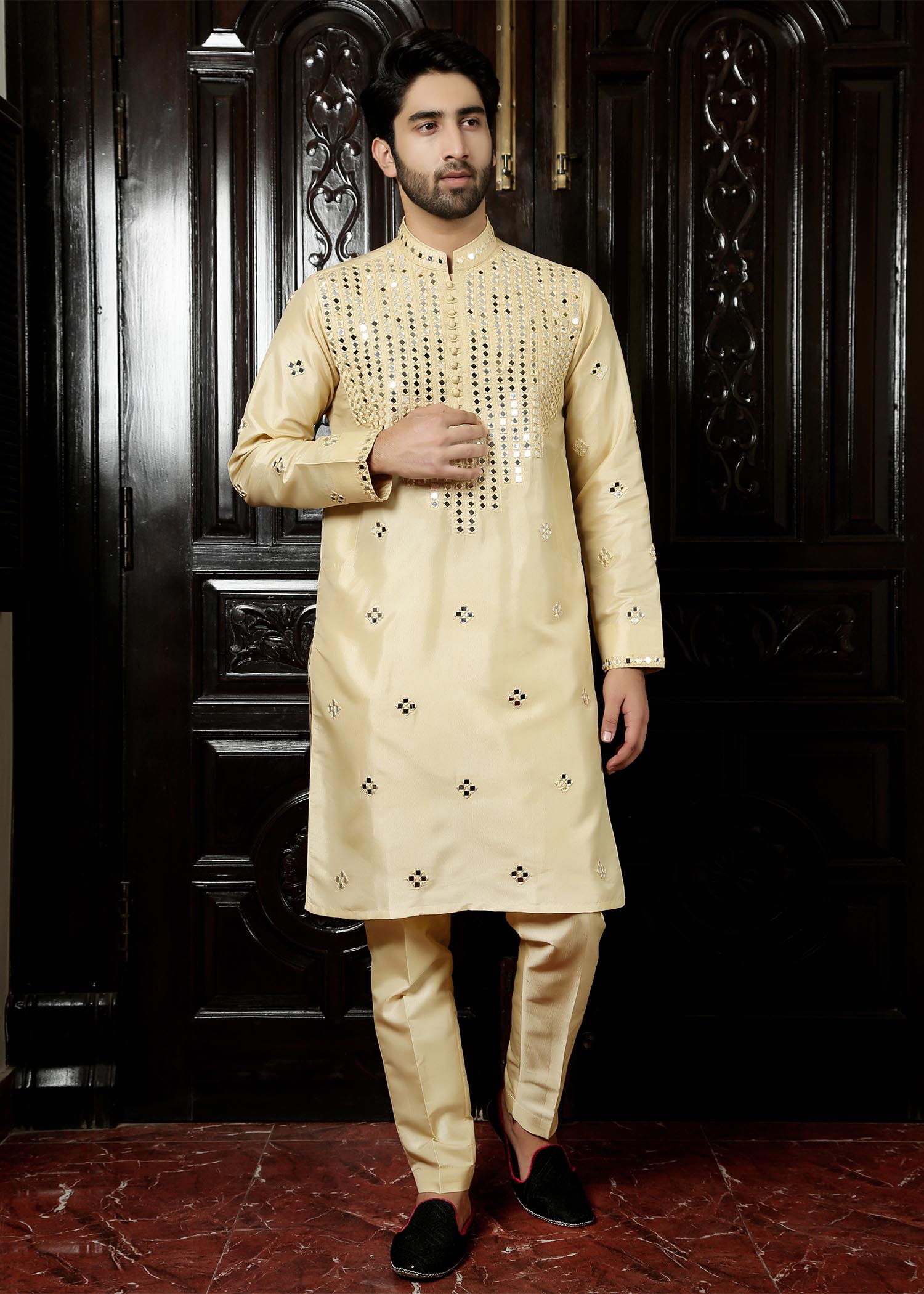cotton silk Kurta Set in Mari gold
