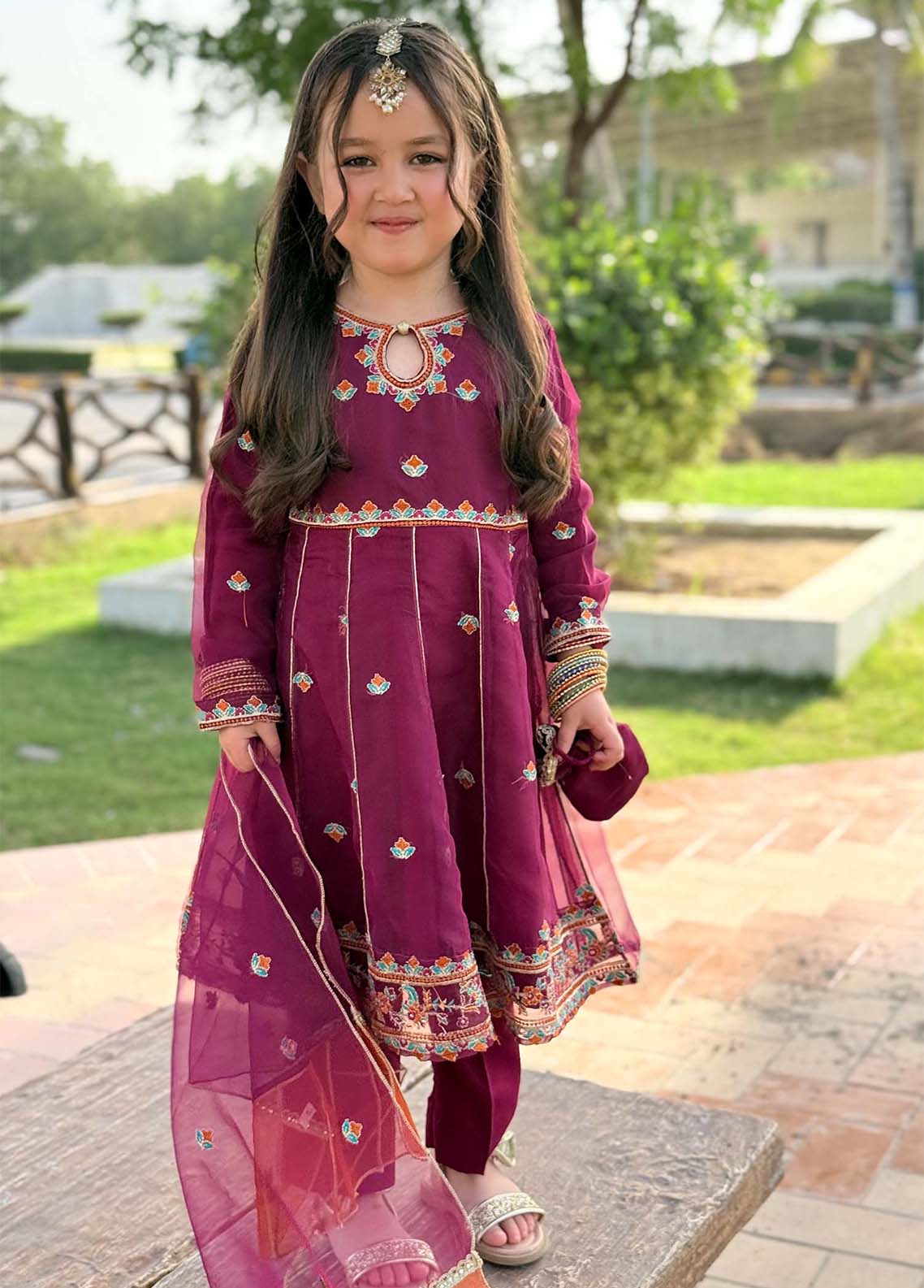 organza Pishwas in Magenta