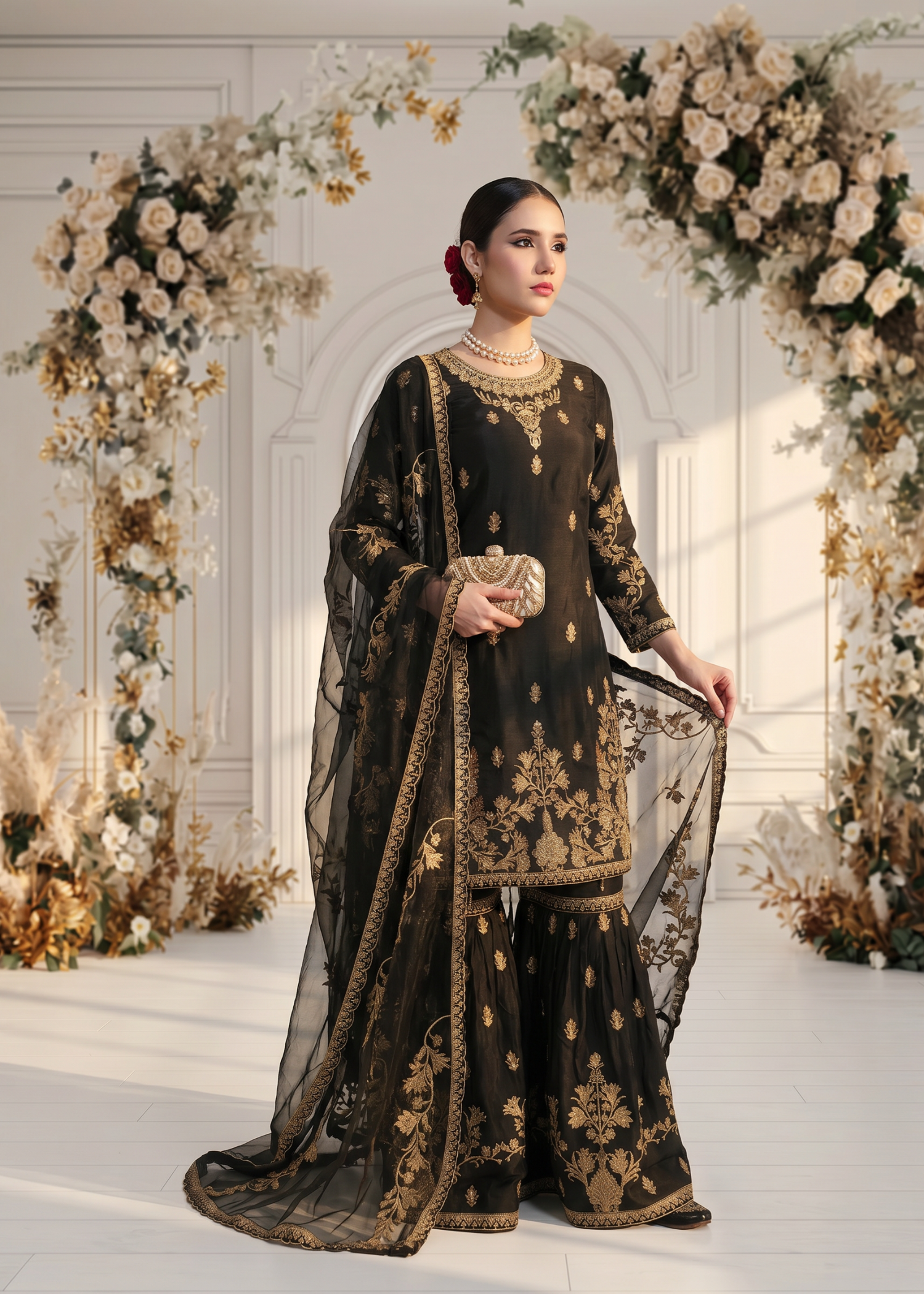 pk raw silk Gharara in Black
