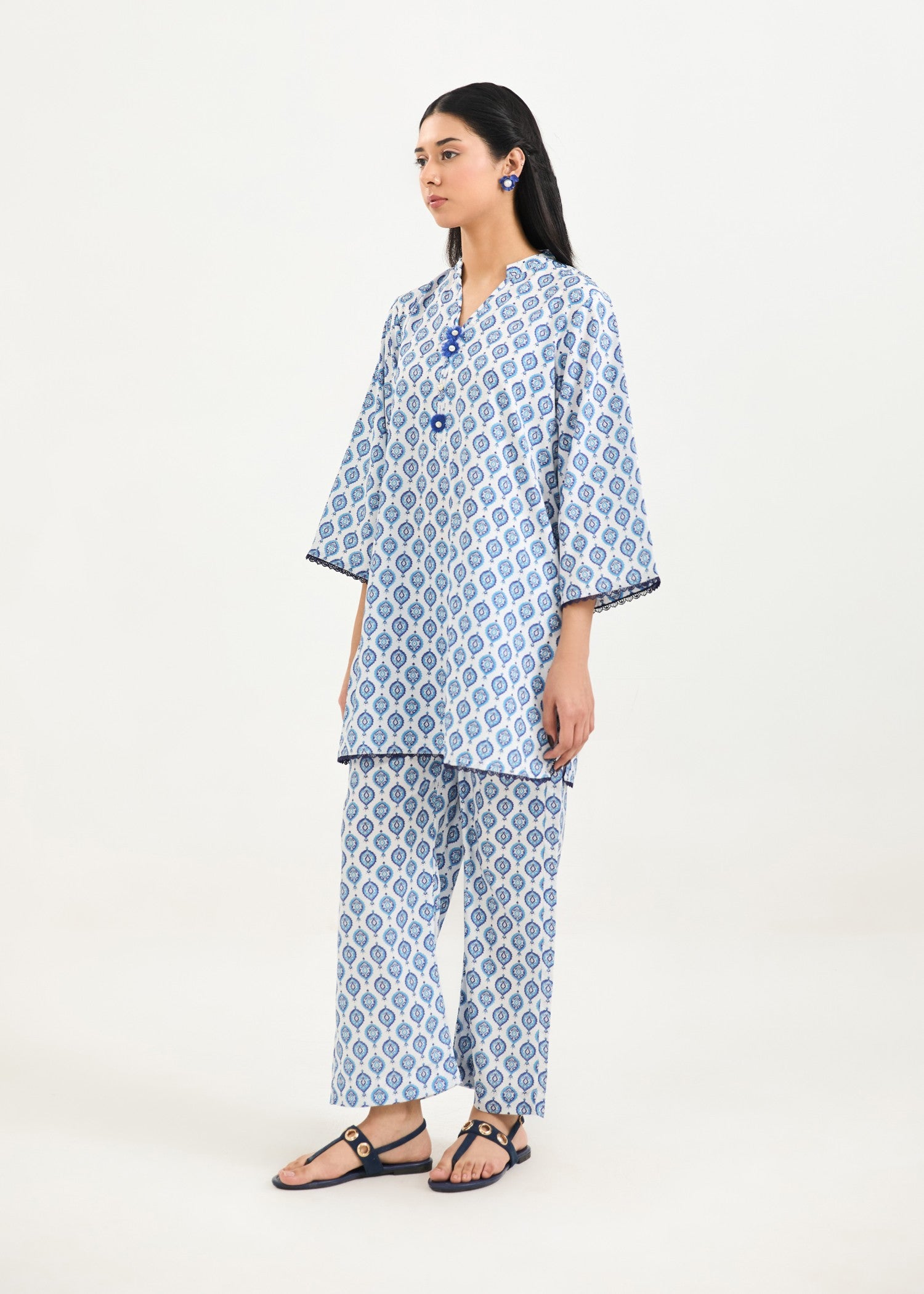 silk finish lawn Co Ord Sets in Sapphire blue