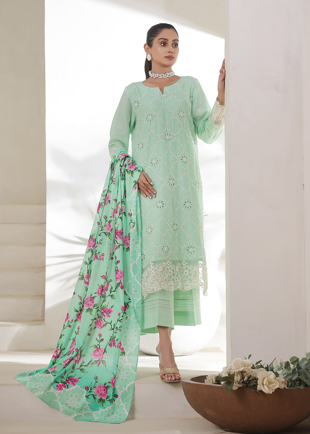 lawn Unstitched in Pastel green