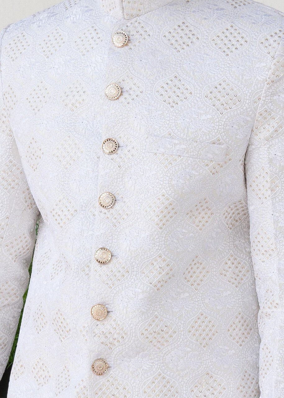 silk Sherwani in White