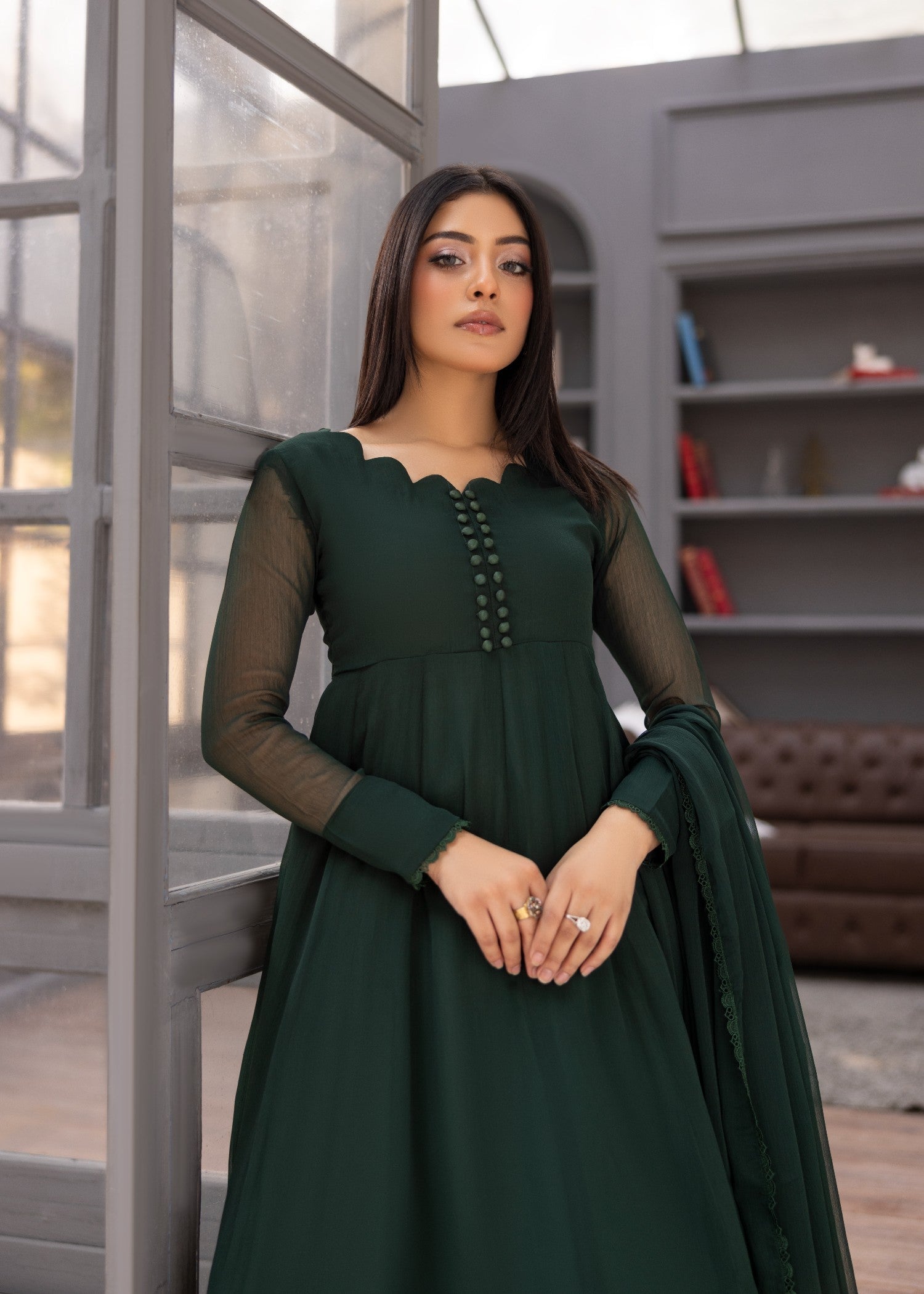 chiffon Maxi in Bottle green