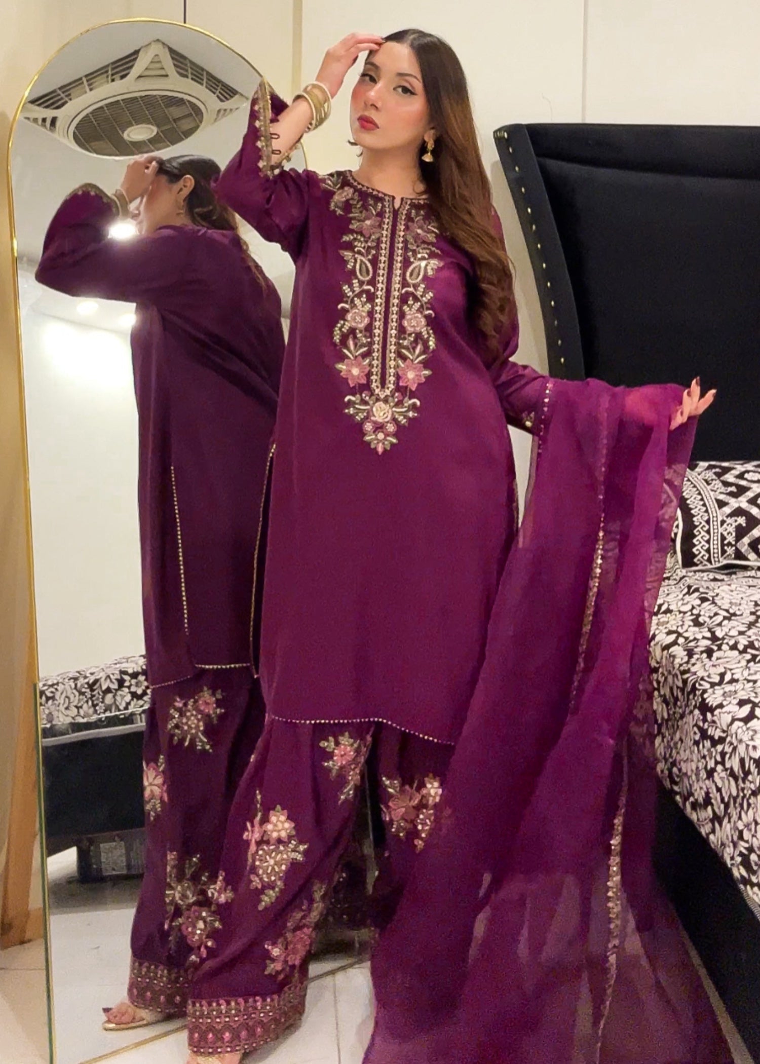 kattan silk Kurta Set in Plum purple
