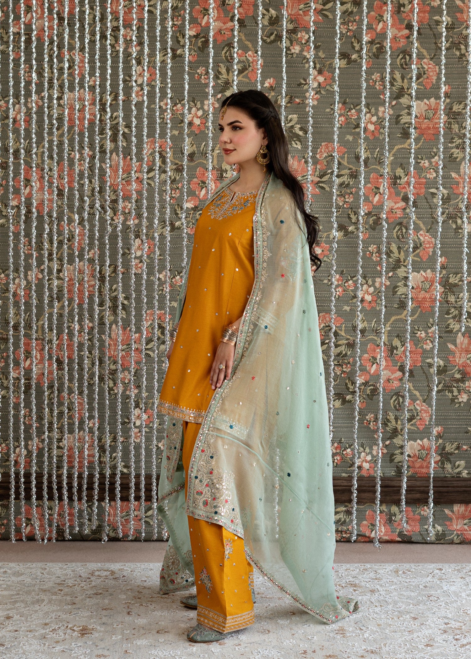 lawn Kurta Set in Coral orange