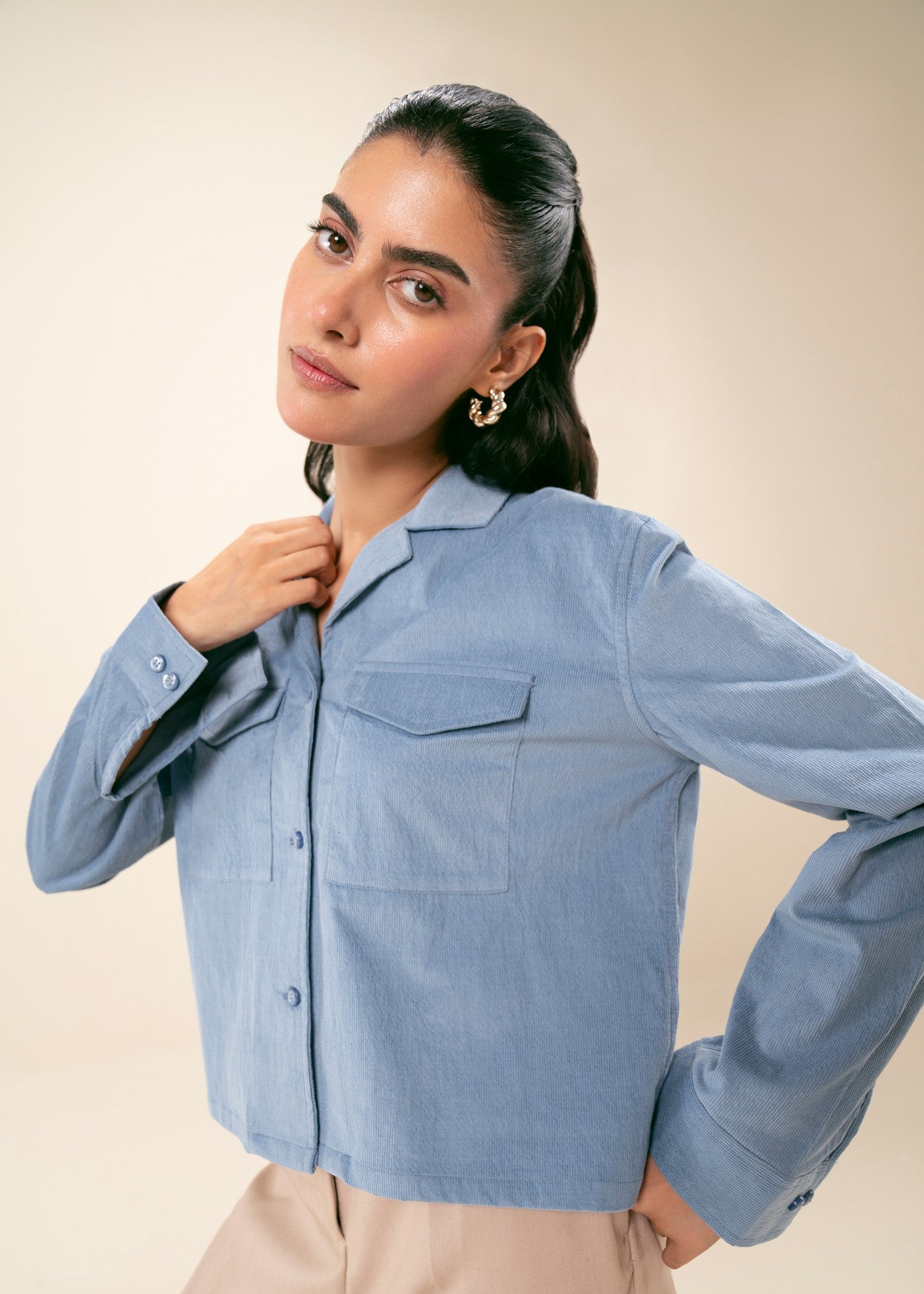 corduroy Top in Sapphire blue