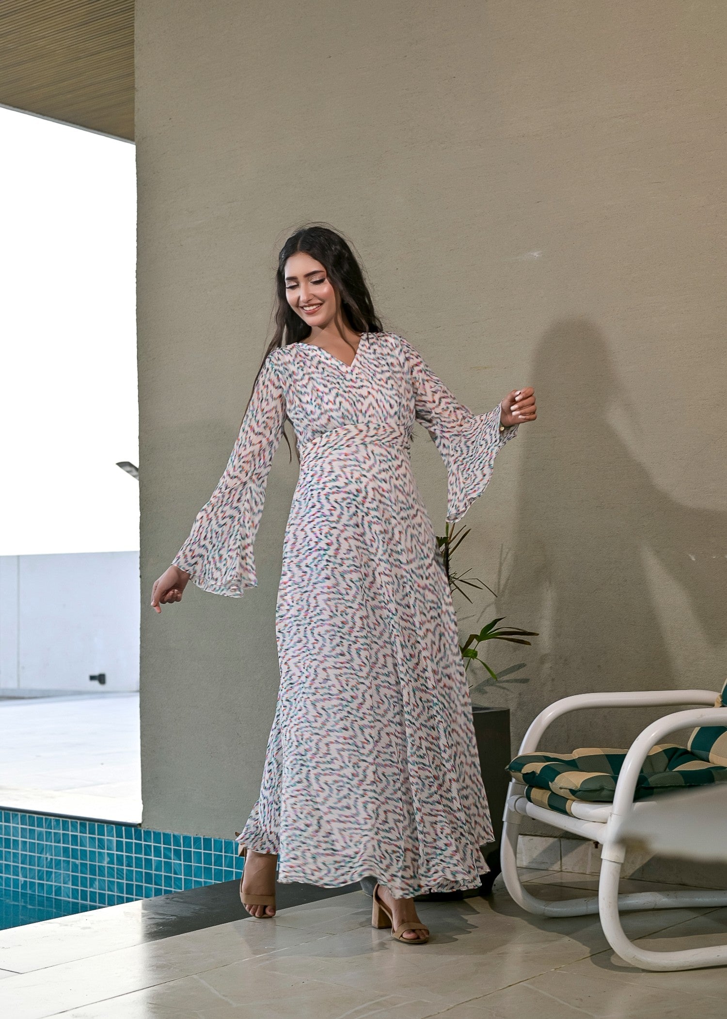 chiffon Dress in Off-white