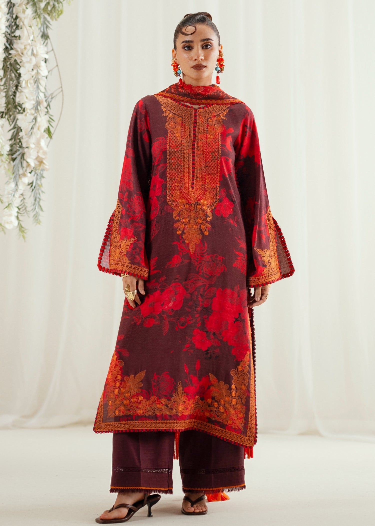 viscose Unstitched in Maroon