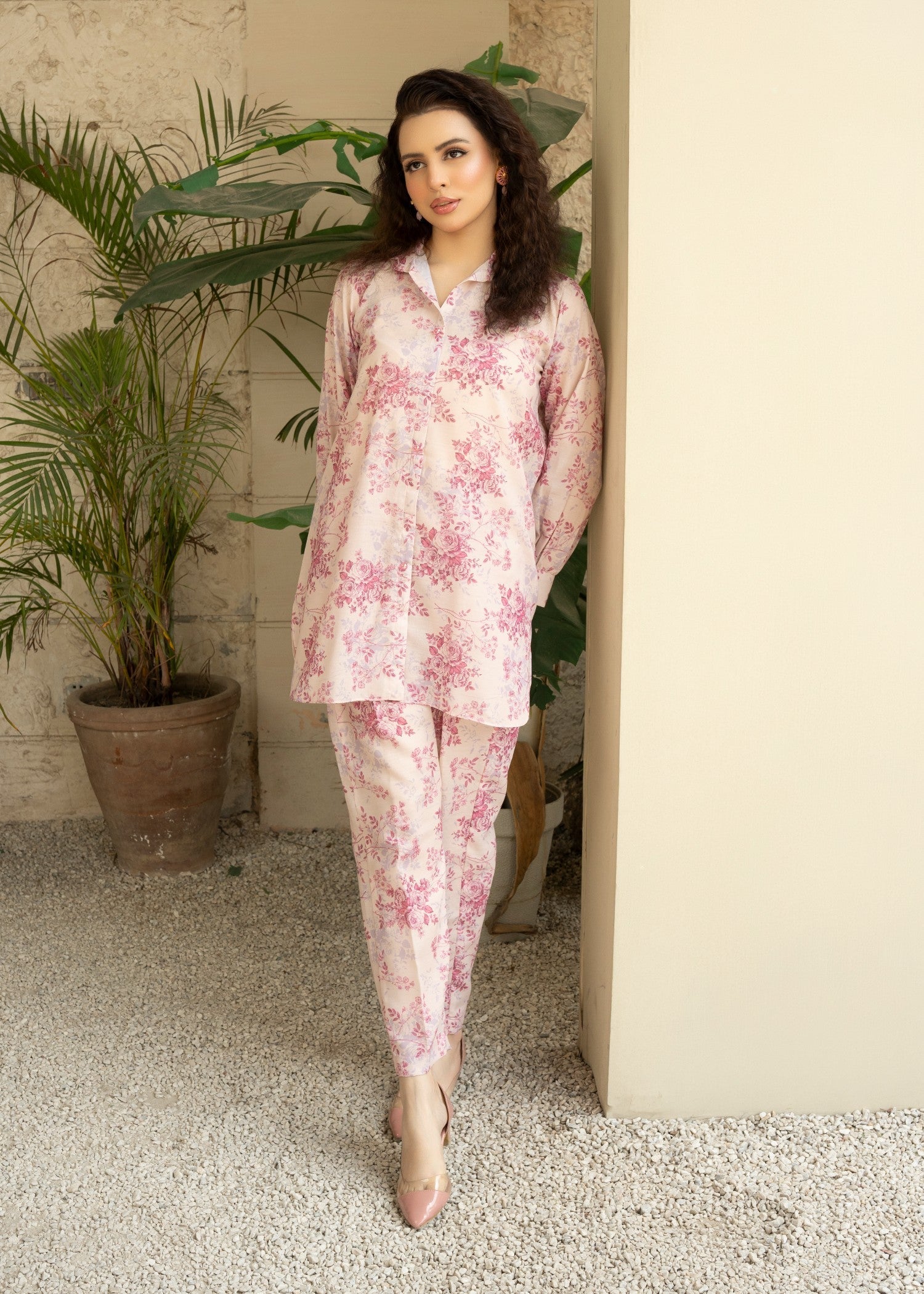 blended cambric Co Ord Sets in Light pink