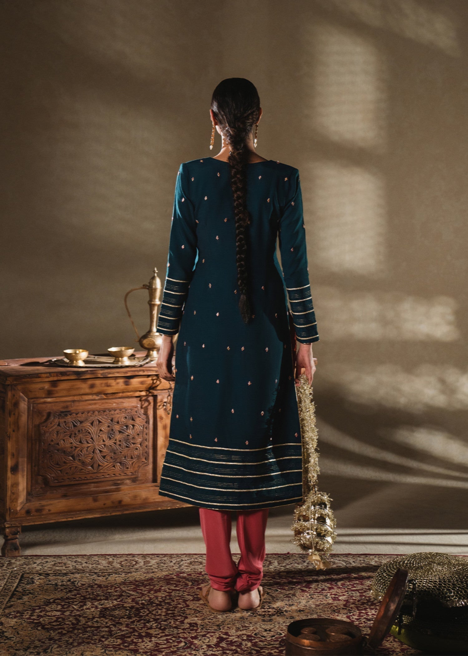 pk raw silk Kurta Set in Teal