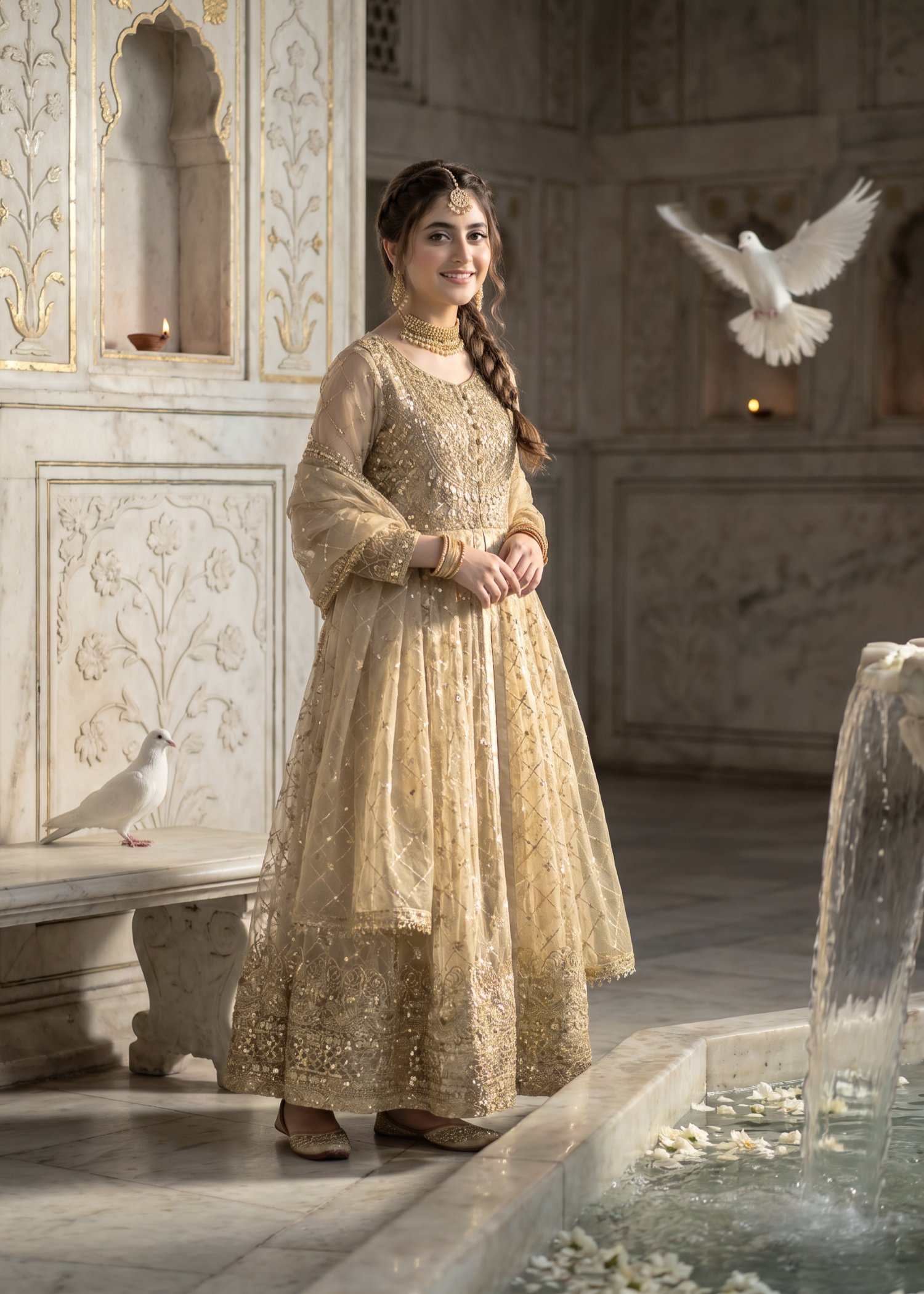 net Pishwas in Khaki brown