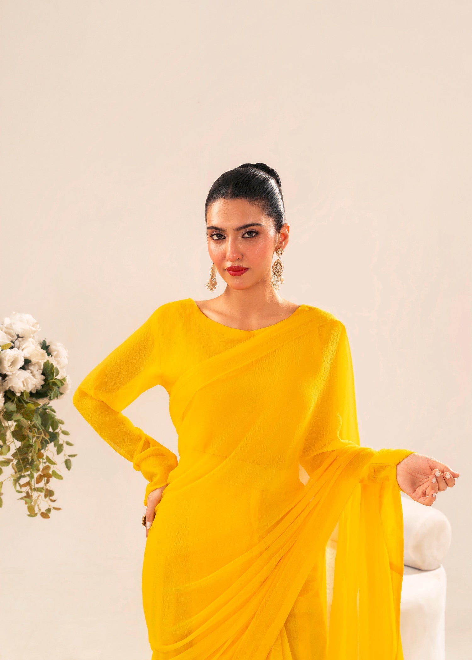 chiffon Saree in Yellow