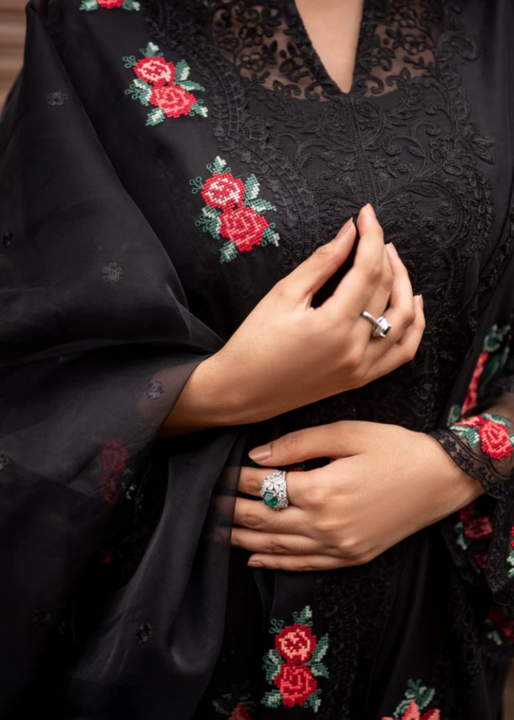 lawn Kurta Set in Deep black