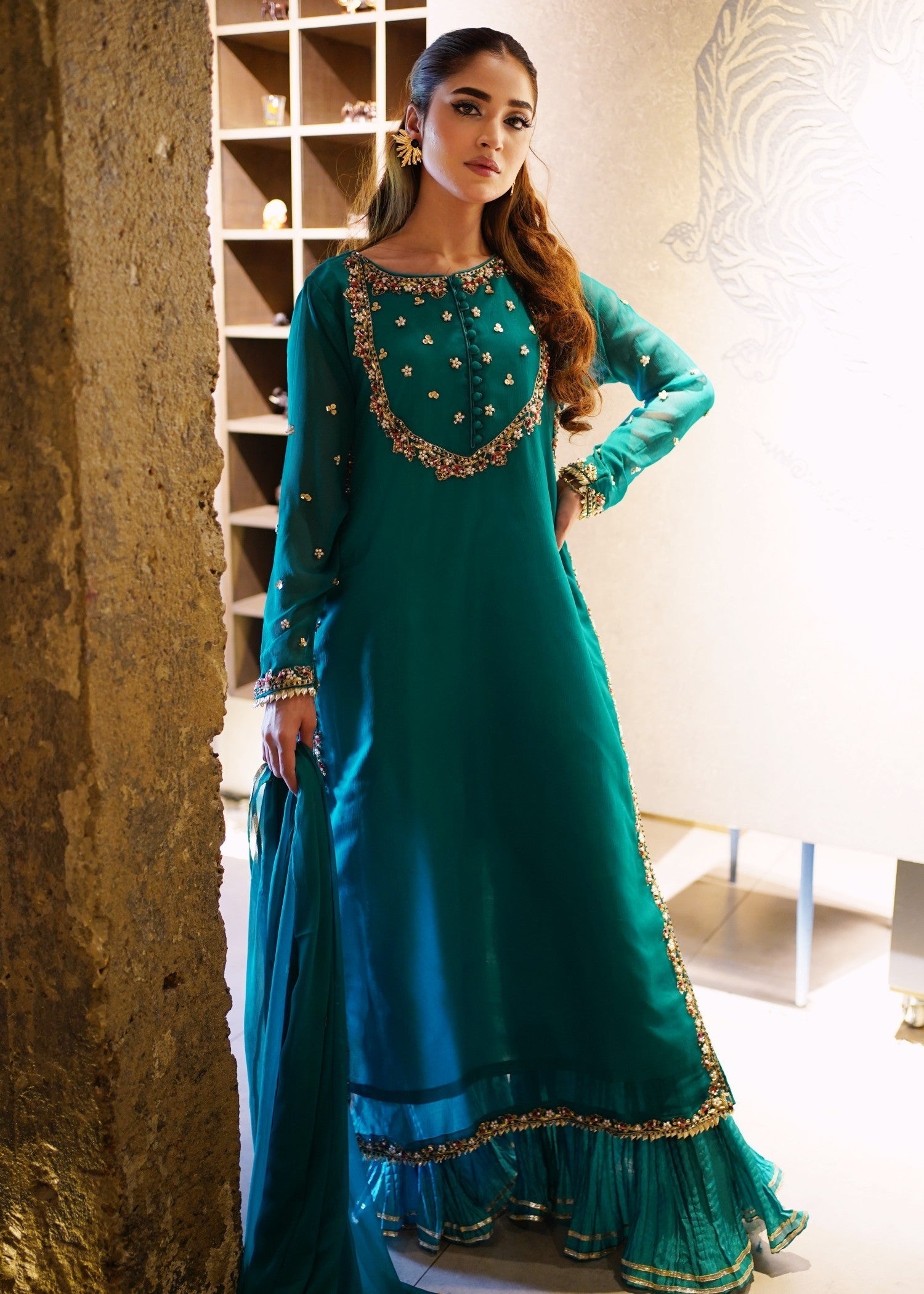 chiffon Sharara in Teal