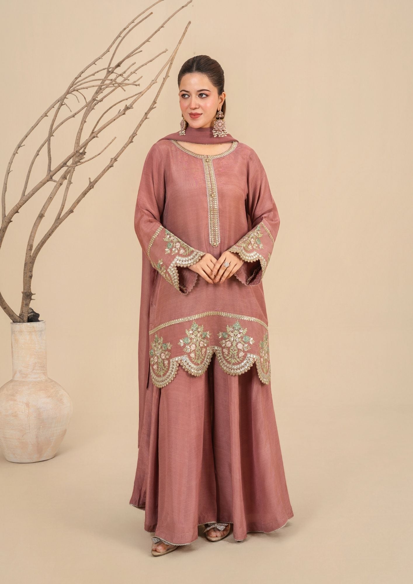 viscose raw silk Sharara in Tea rose pink
