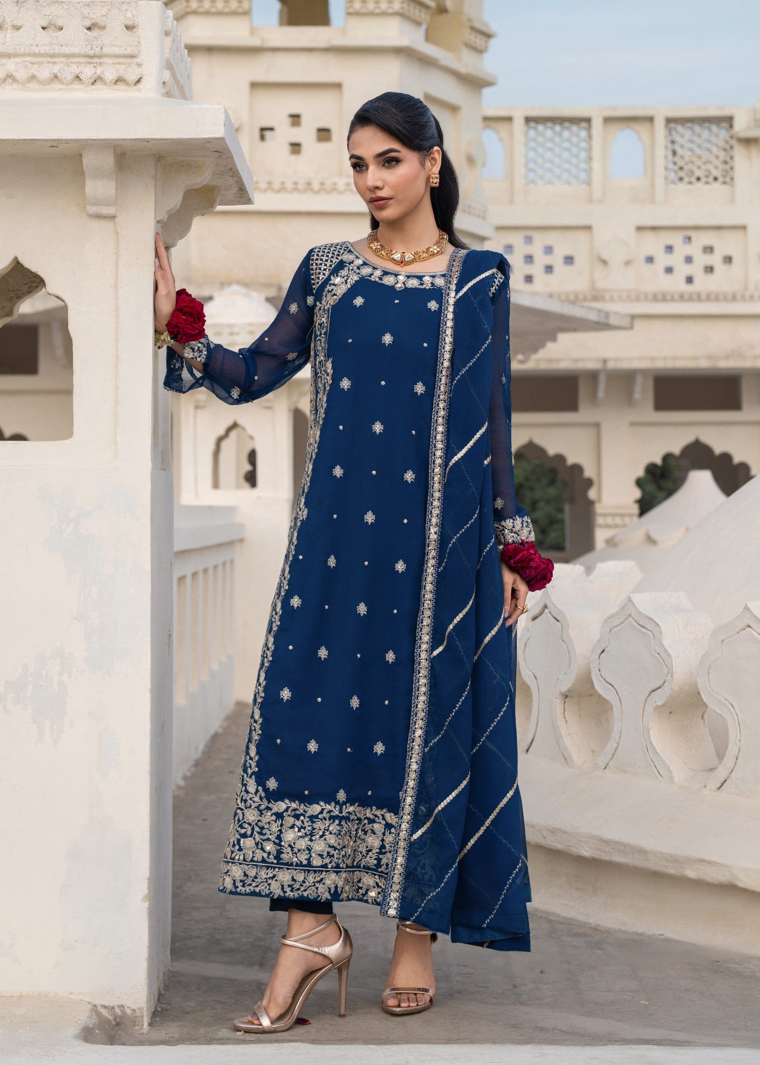 chiffon Kurta Set in Teal