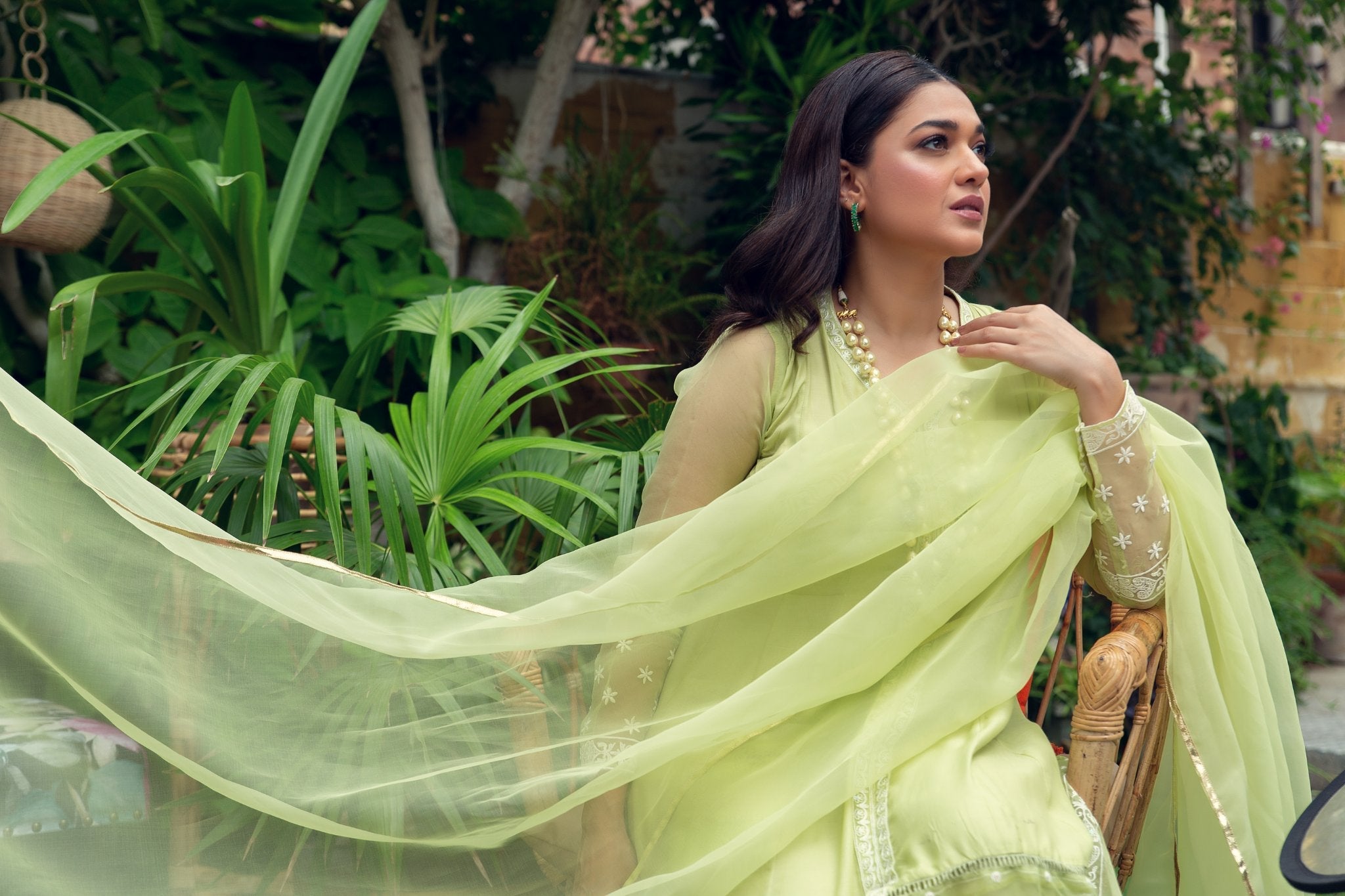 cotton silk Pishwas in Pastel green