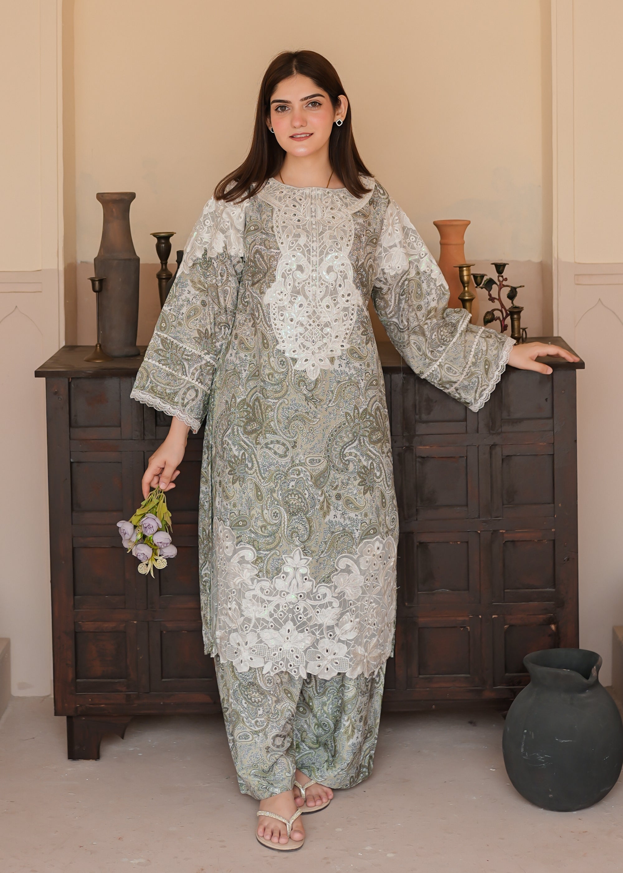 poly lawn Co Ord Sets in Sage green