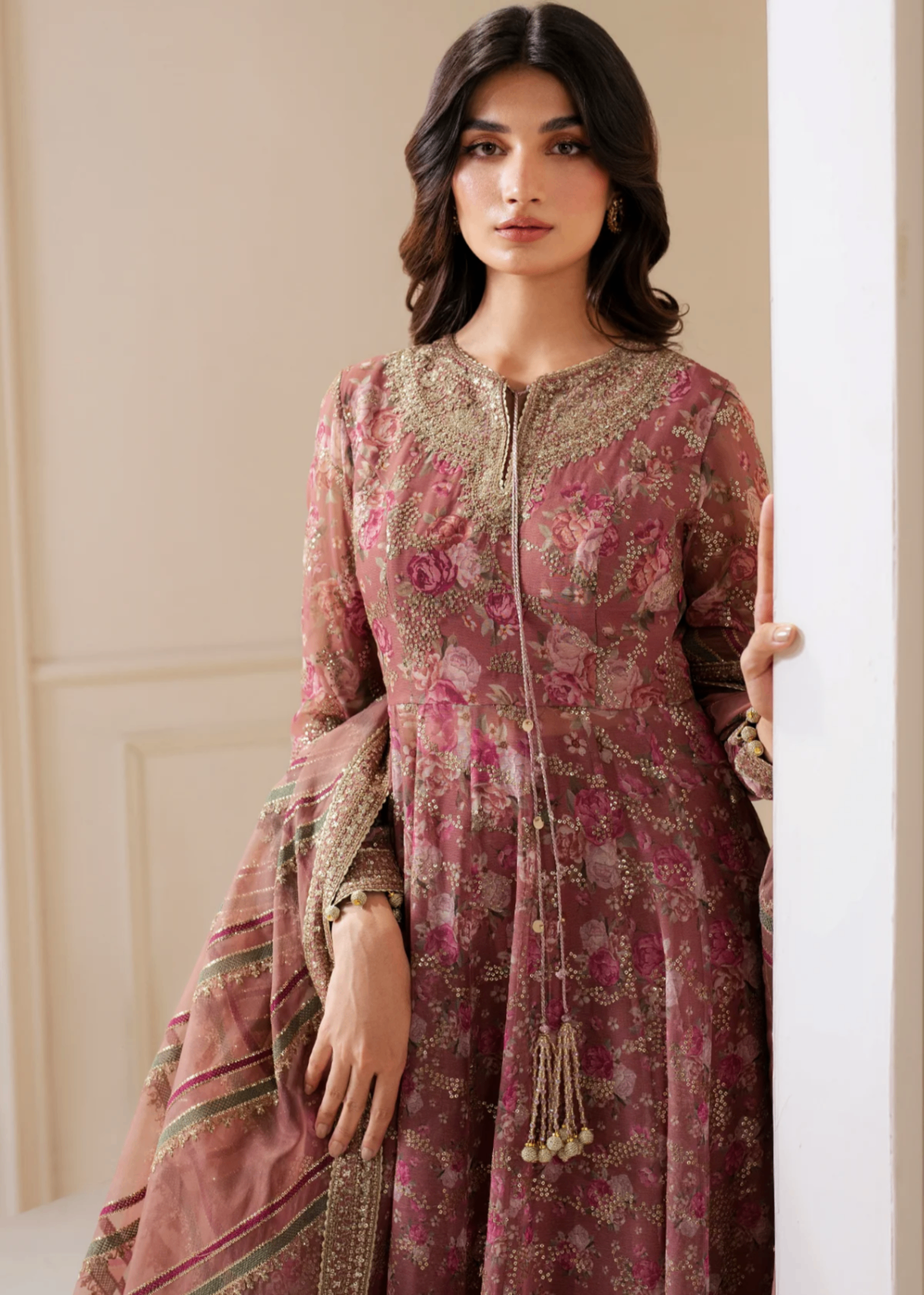 chiffon Unstitched in Mauve pink