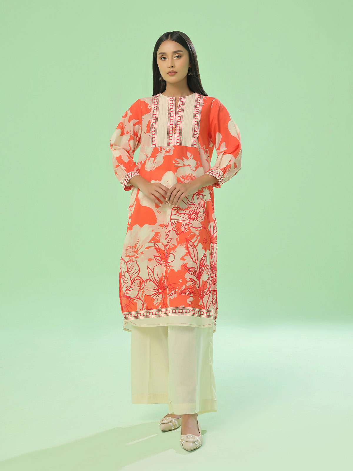 ribbed lawn Kurti in Amber
