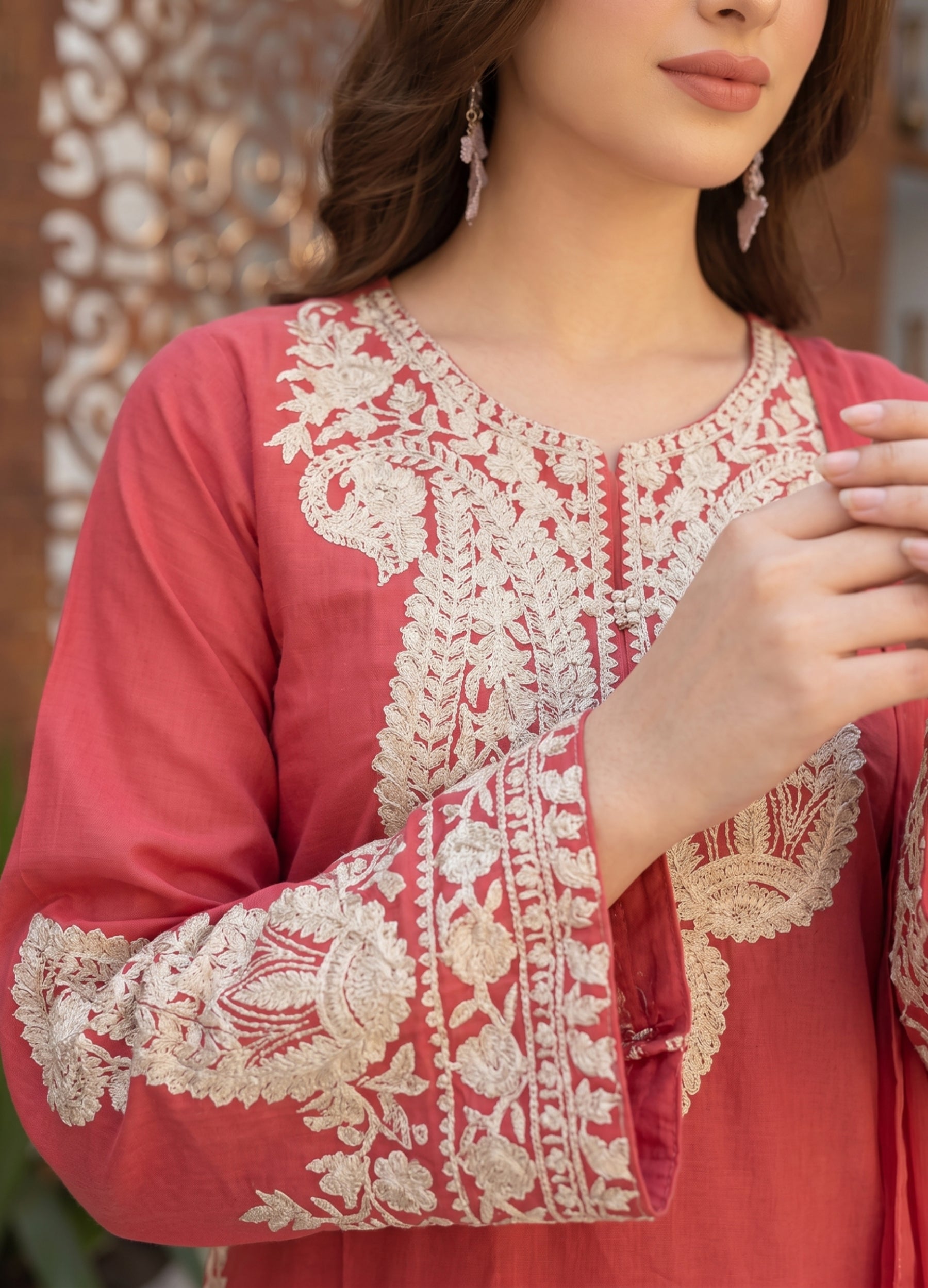 linen Kurta Set in Raspberry pink