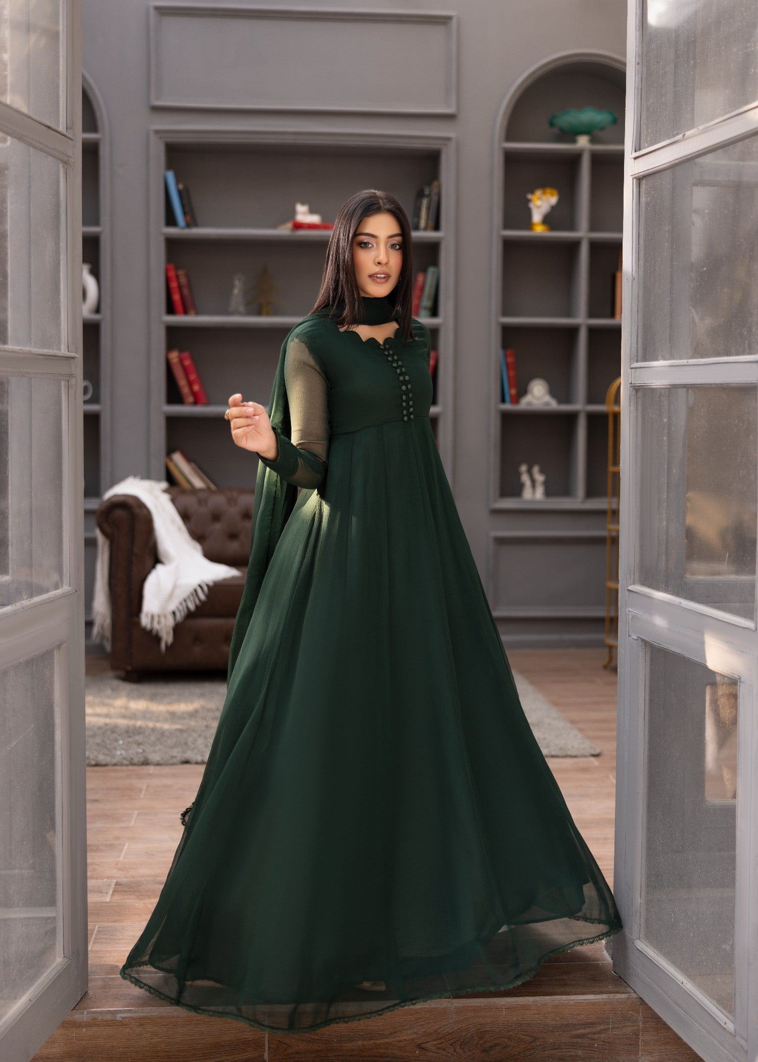 chiffon Maxi in Bottle green