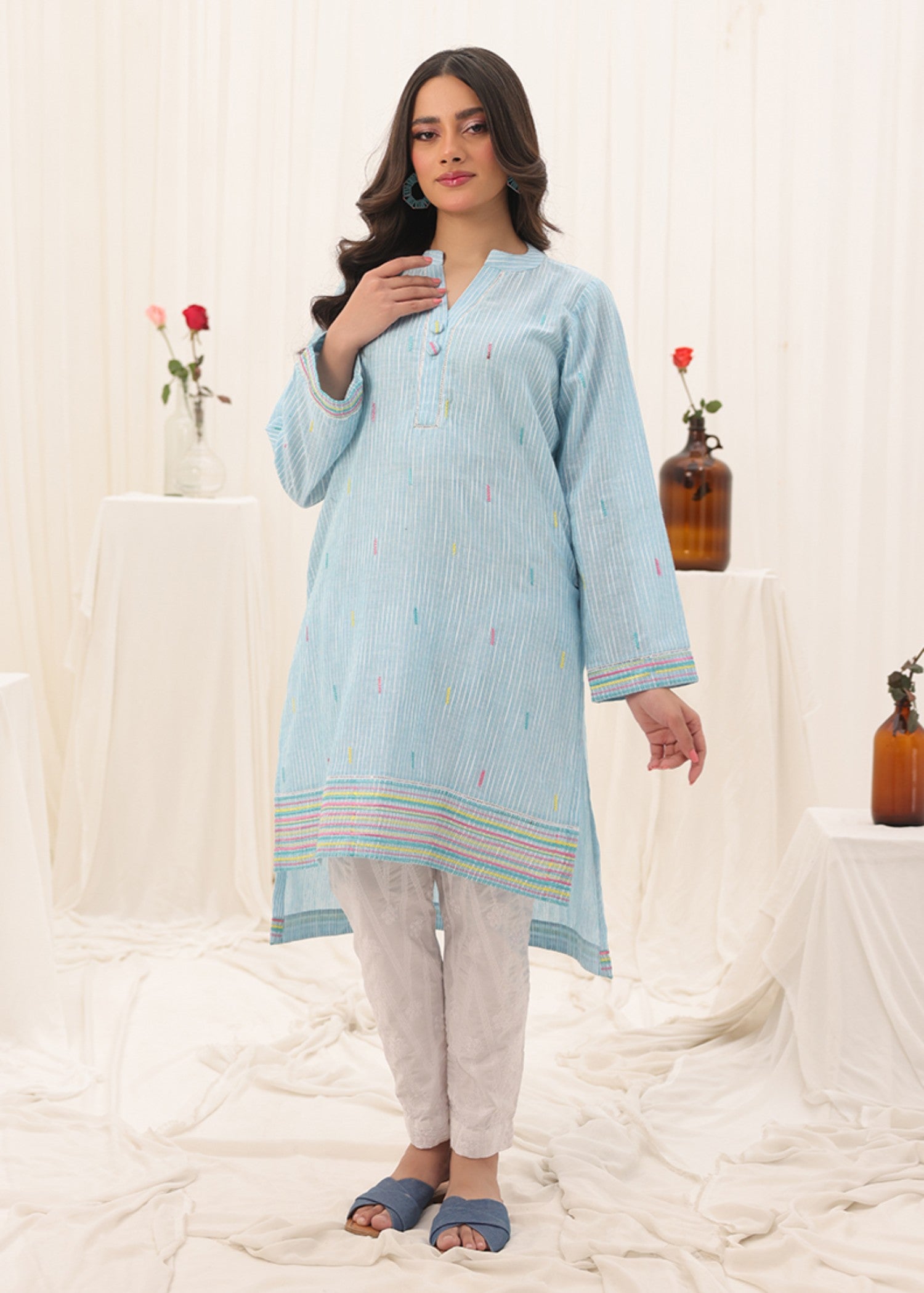 yarn dyed Kurti in Sky