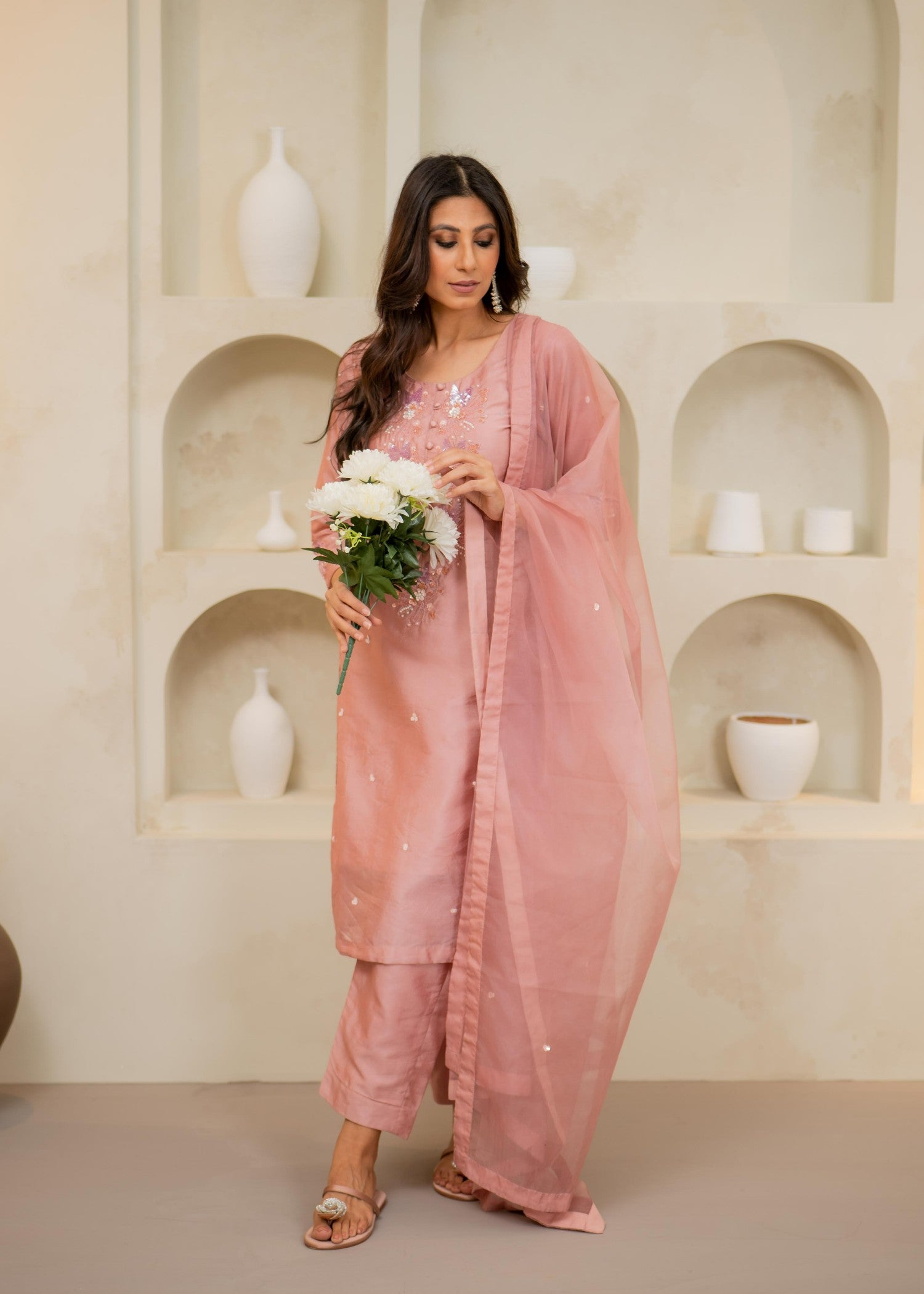 silk Kurta Set in Blush pink