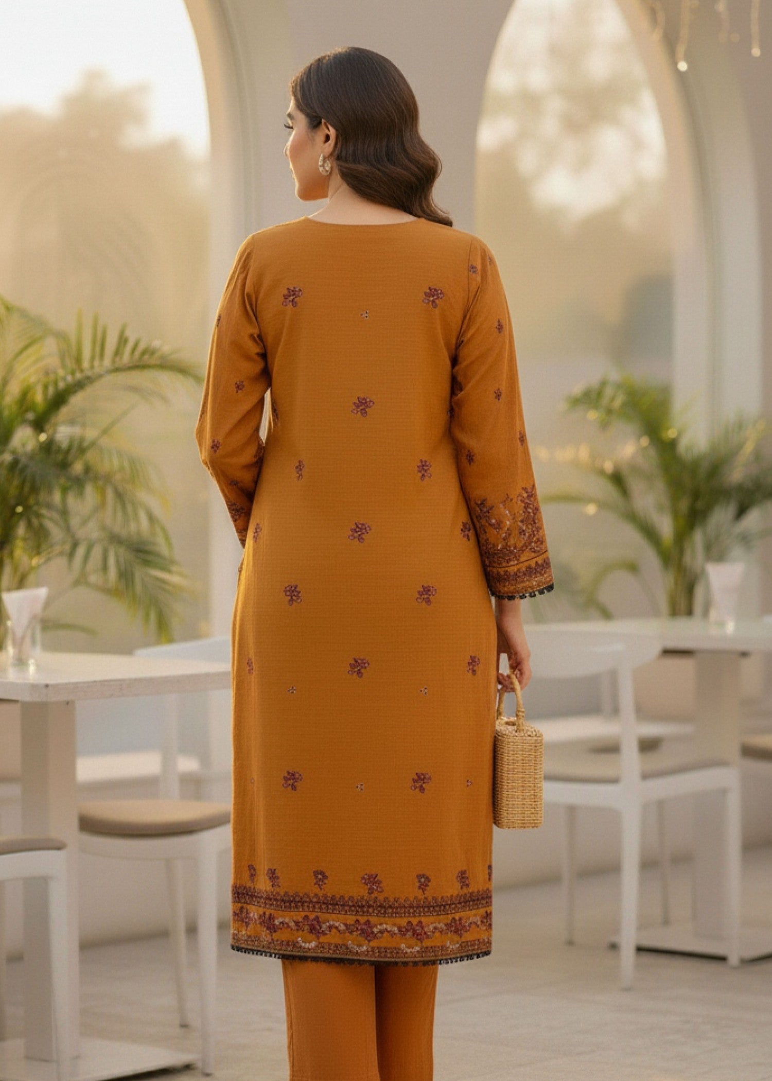 khaddar Kurta Set in Sand brown