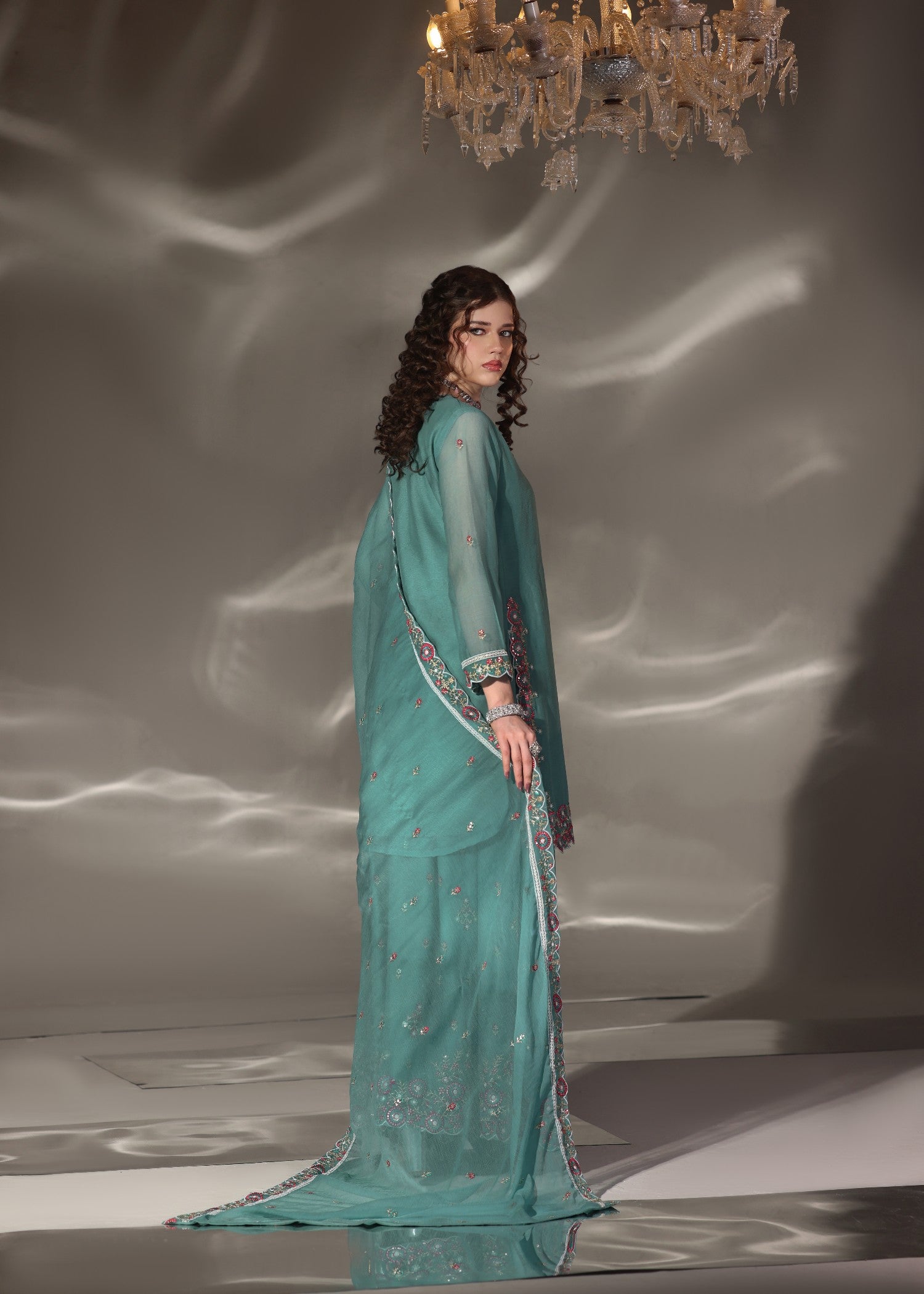 pk chiffon Sharara in Sea green