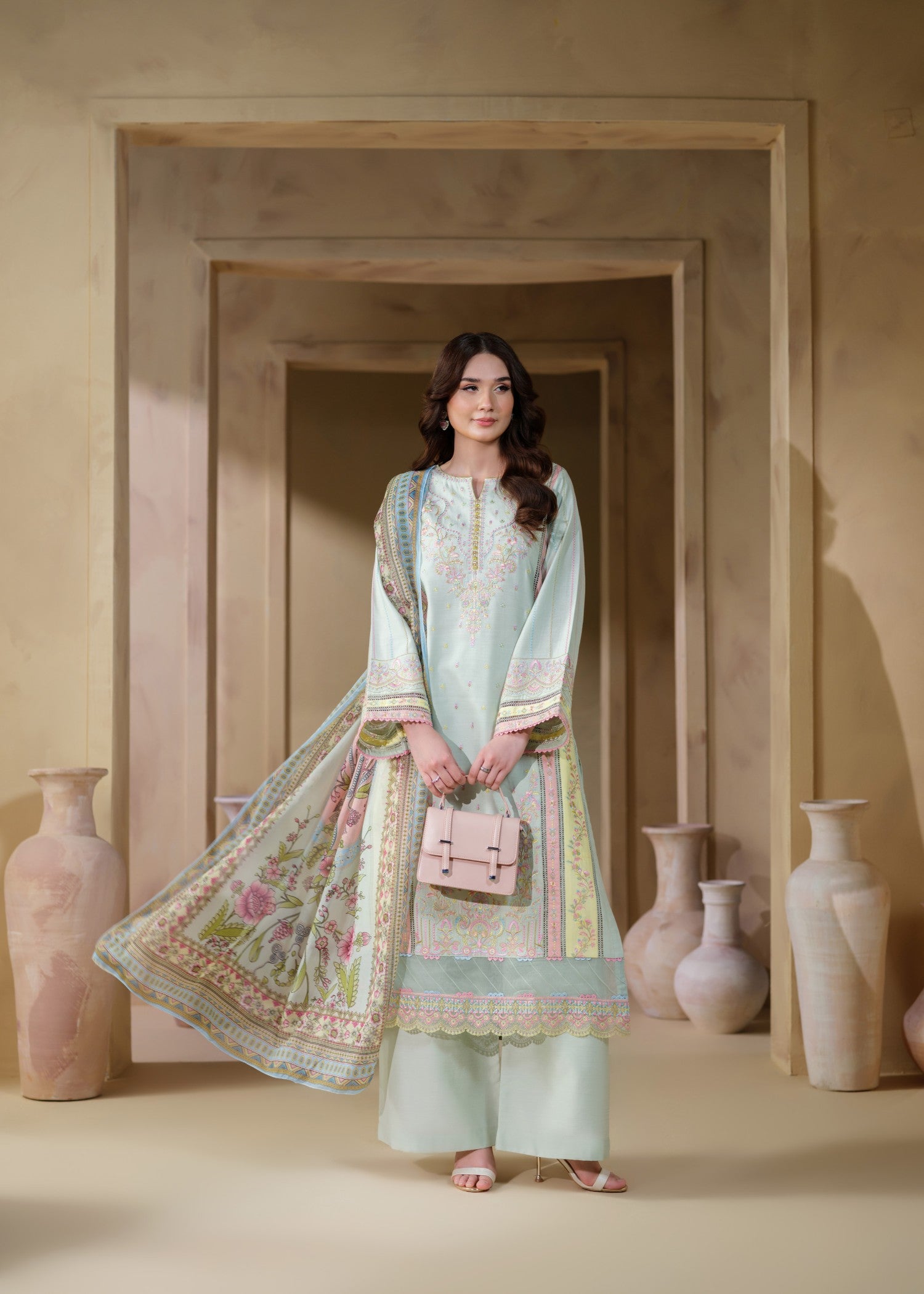 cambric cotton Kurta Set in Light blue