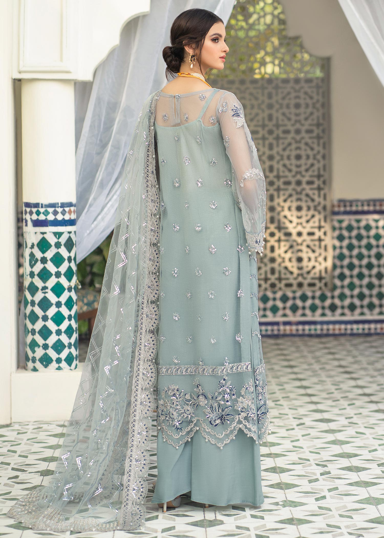 organza Unstitched in Sky blue