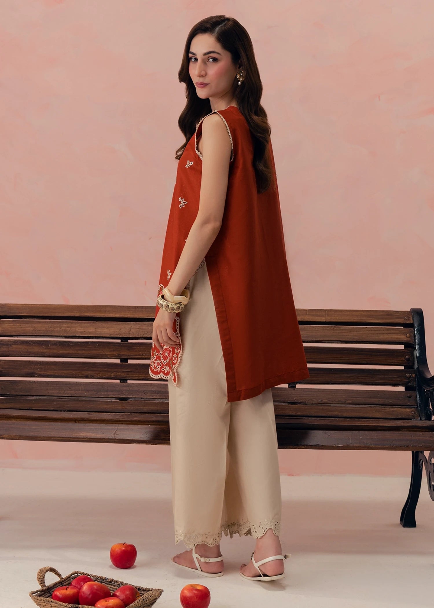 lawn cotton Kurta Set in Rust red