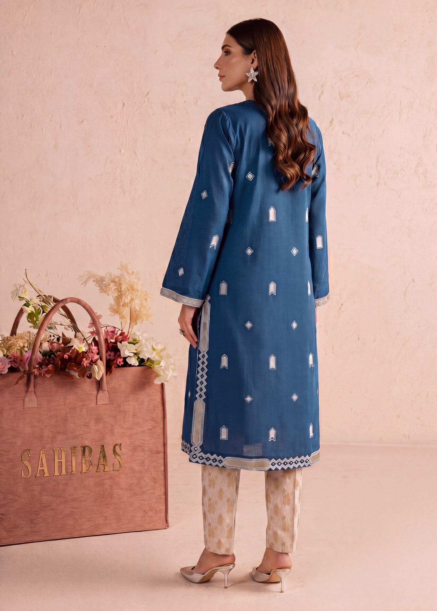 khaddar Kurta Set in Steel blue