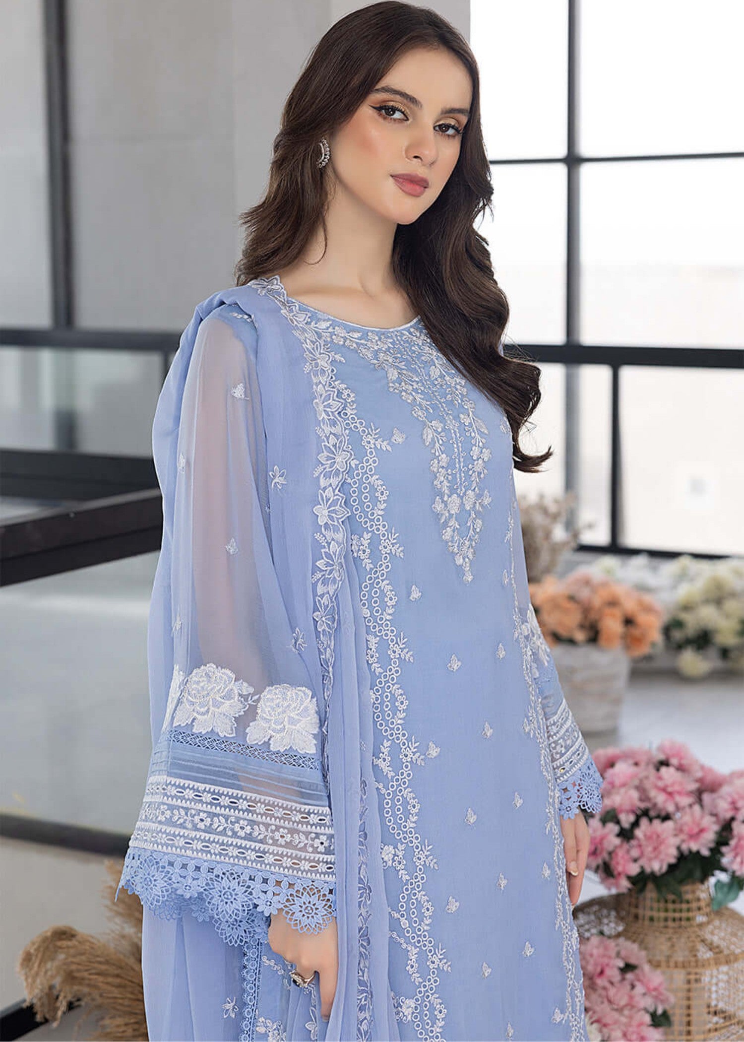 organza Kurta Set in Baby blue
