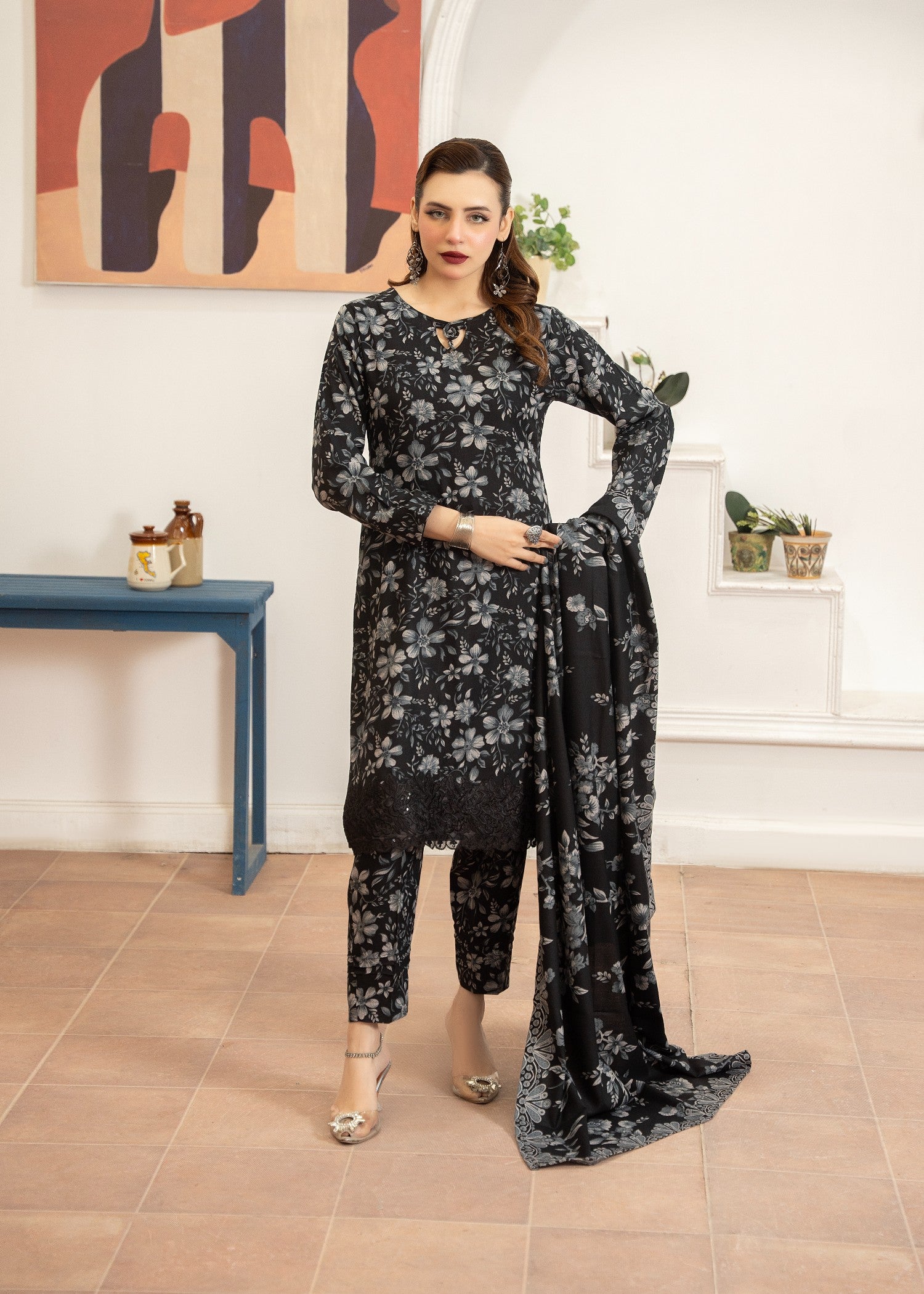 dhanak Kurta Set in Slate black