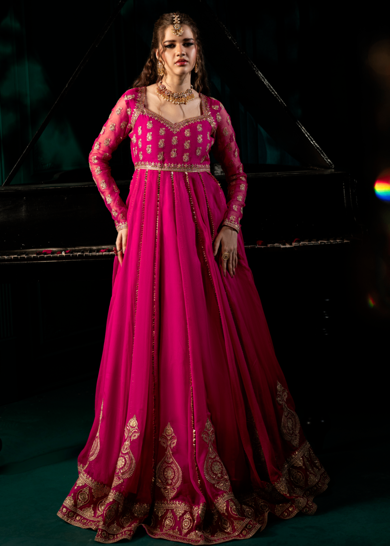 chiffon Pishwas in Shocking pink
