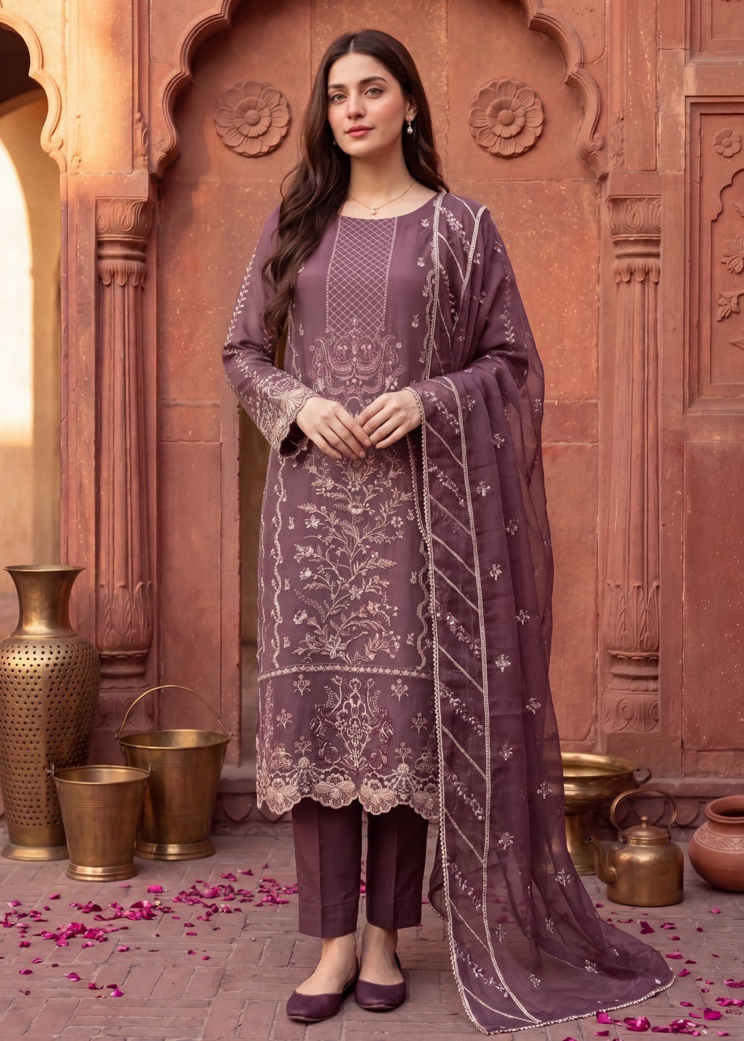 pk crinkle chiffon Kurta Set in Royal amethyst